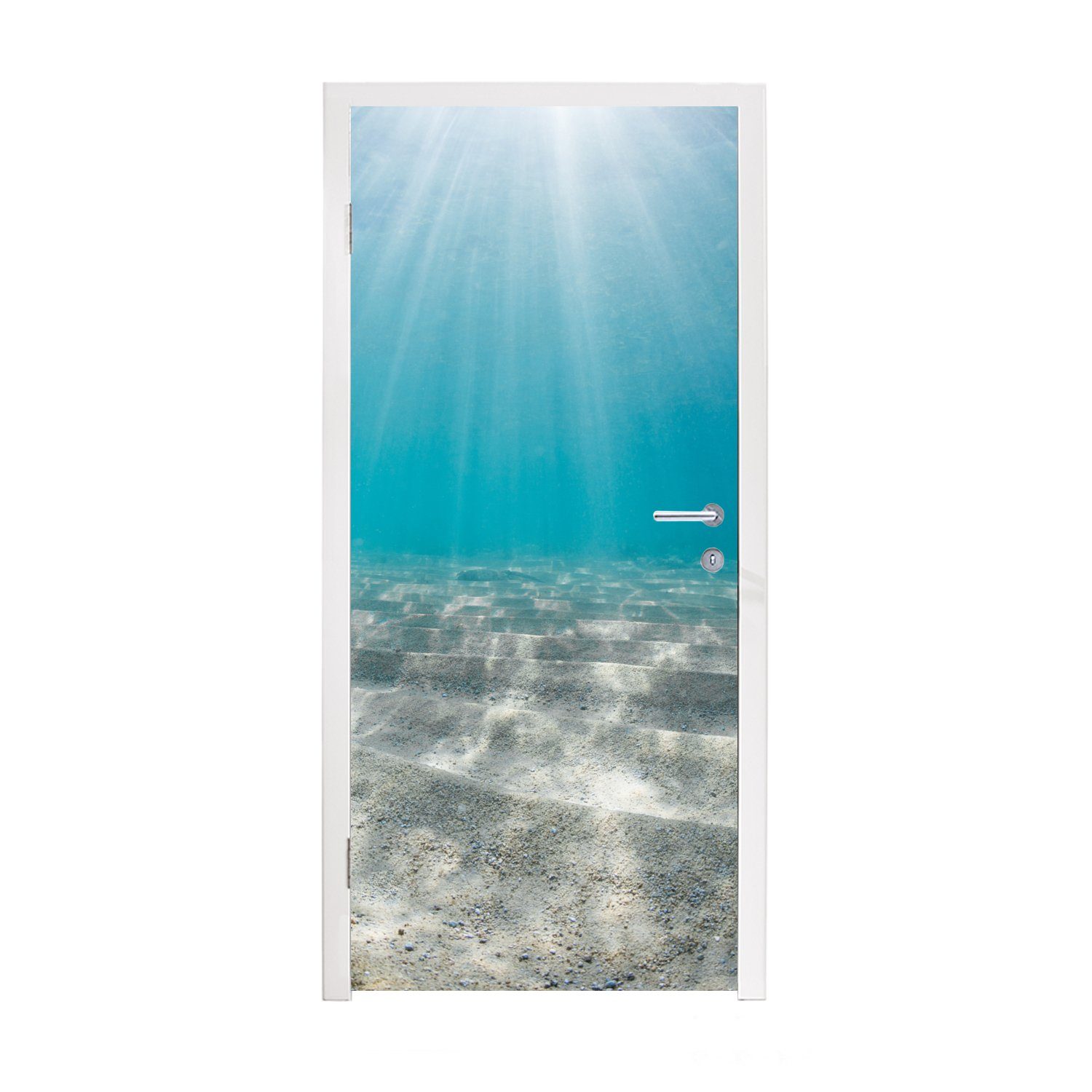 MuchoWow Türtapete Sonnenlicht auf dem Meeresgrund, Matt, bedruckt, (1 St), Fototapete für Tür, Türaufkleber, 75x205 cm