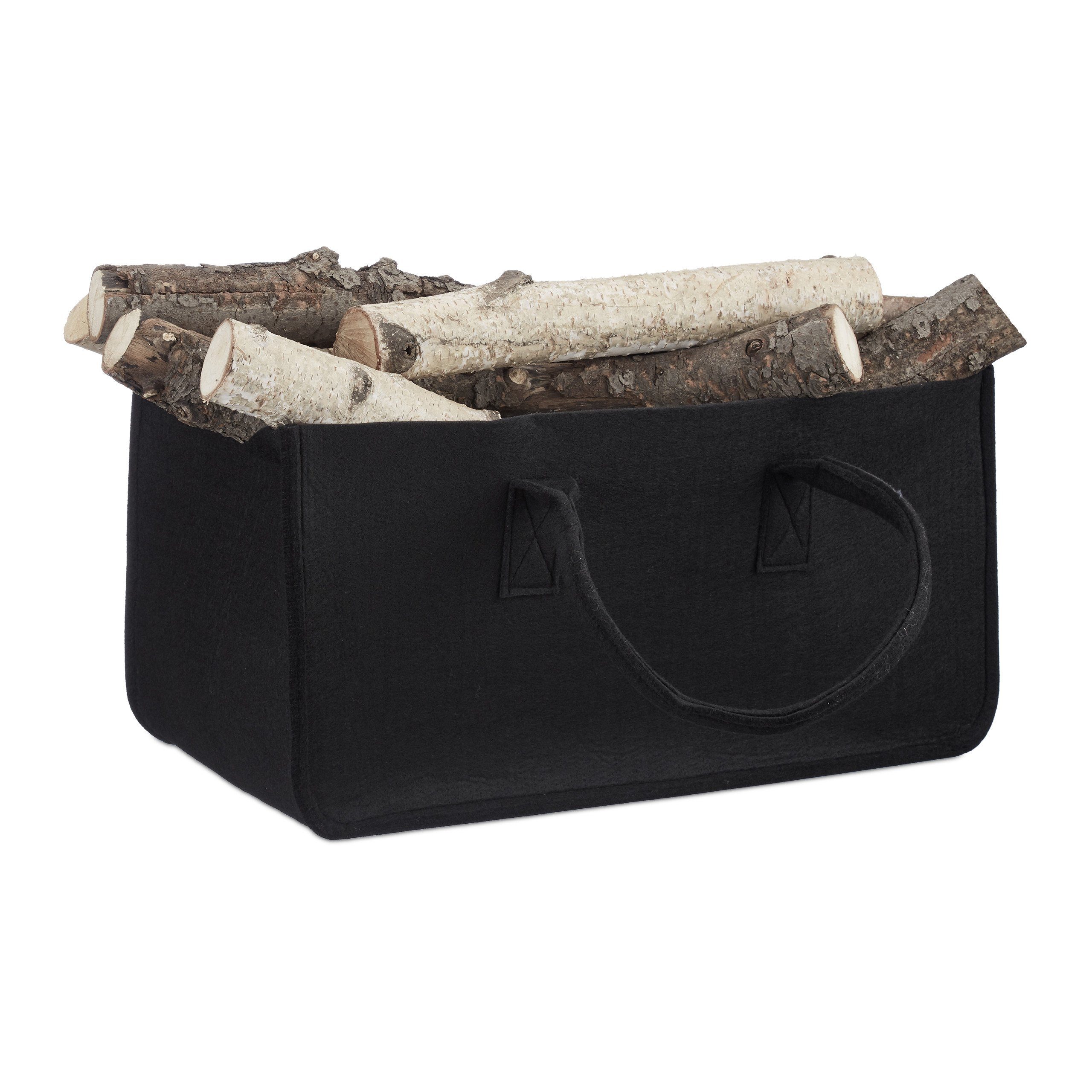 relaxdays Holztragetasche Kaminholztasche aus Filz, Schwarz günstig online kaufen