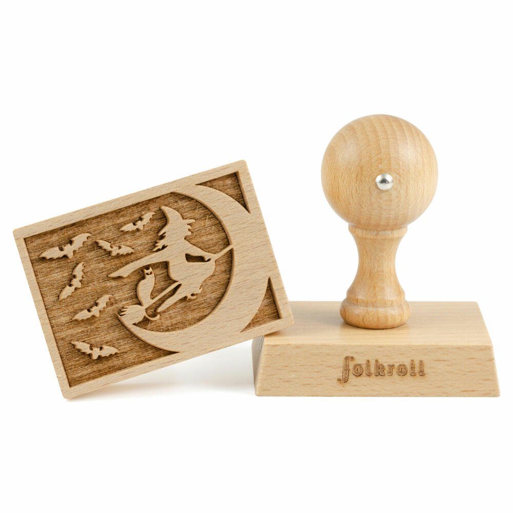 folkroll Gebäckstempel Hexe, 70x50 mm, Buchenholz