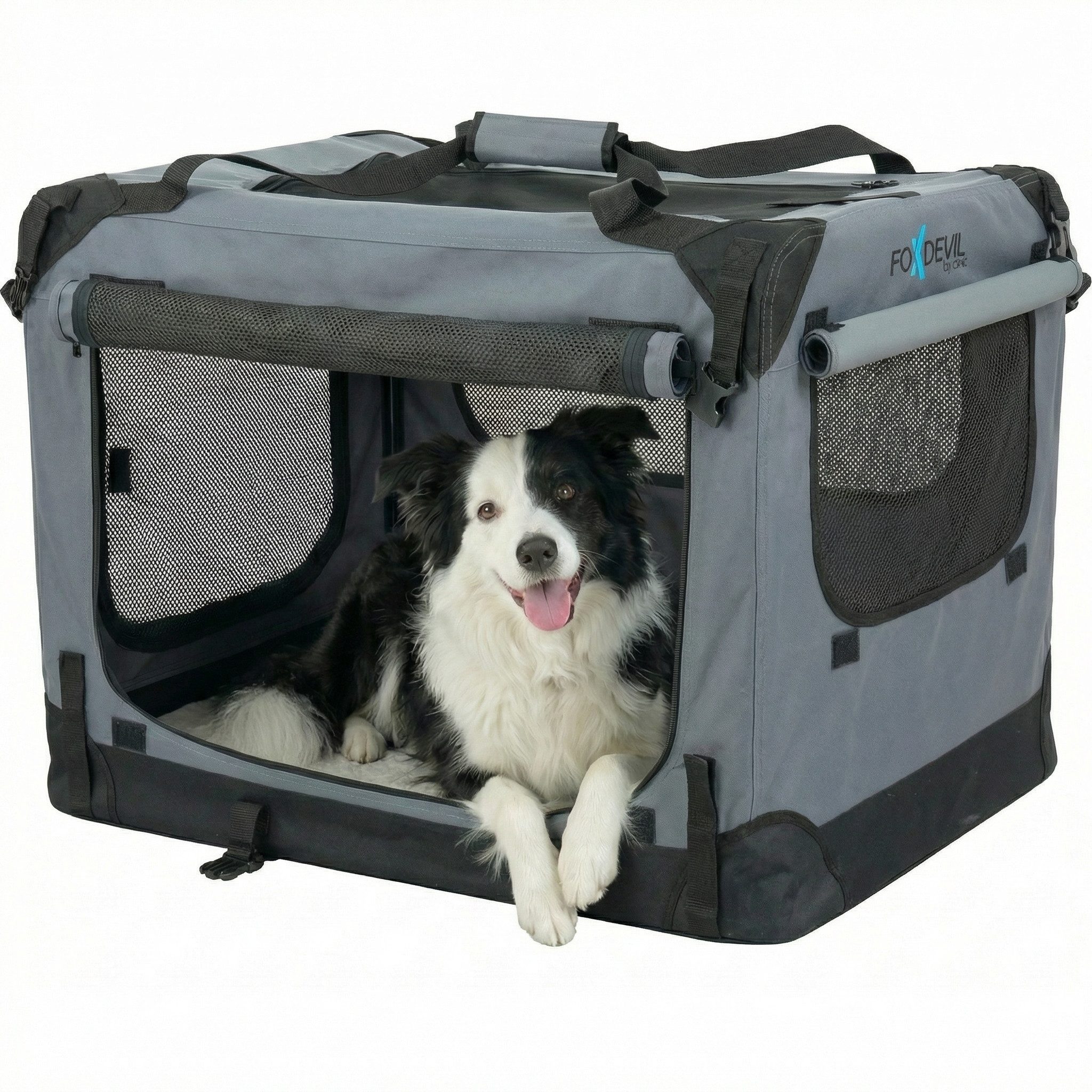 Xonic Hunde-Transportbox Foxdevil by xonic® Faltbare Hundebox / Transportbox (Grau, S)