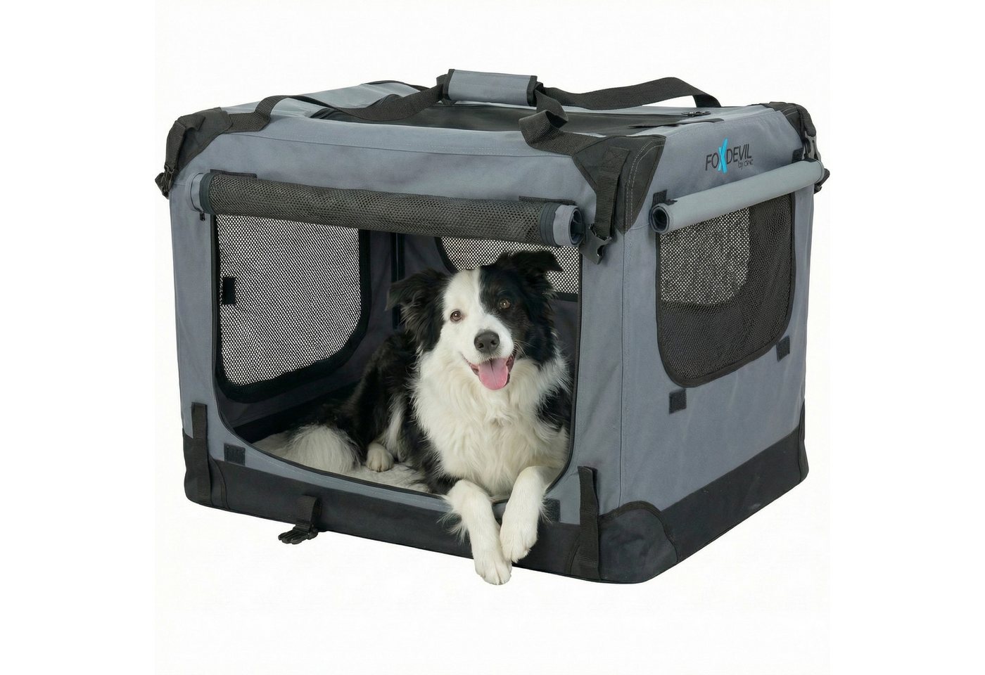 Xonic Hunde-Transportbox Foxdevil by xonic® Faltbare Hundebox / Transportbox (Grau, S)