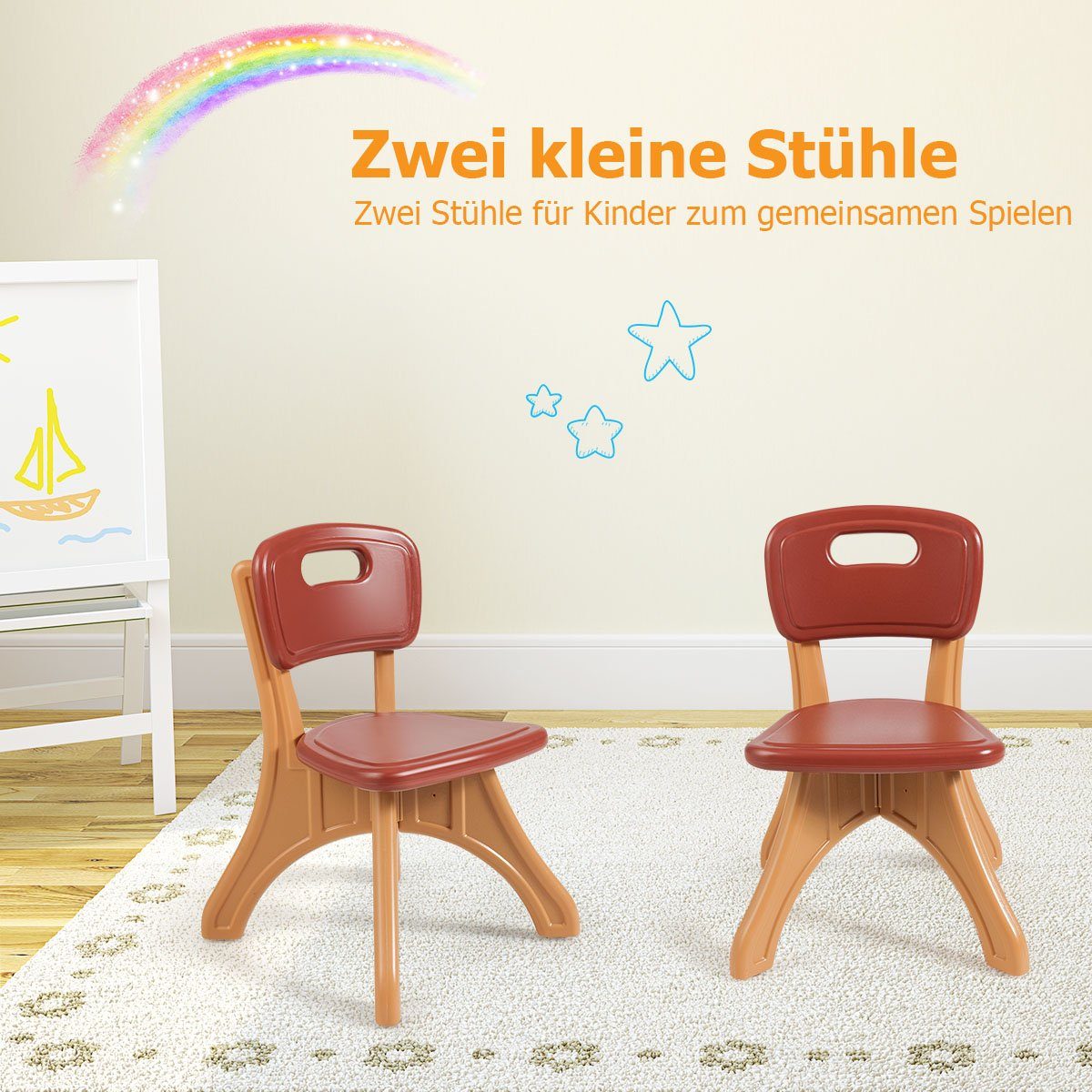 COSTWAY Kindersitzgruppe, mit 2 Stühlen&Kindertisch, Braun Stauraum, Kunststoff mit