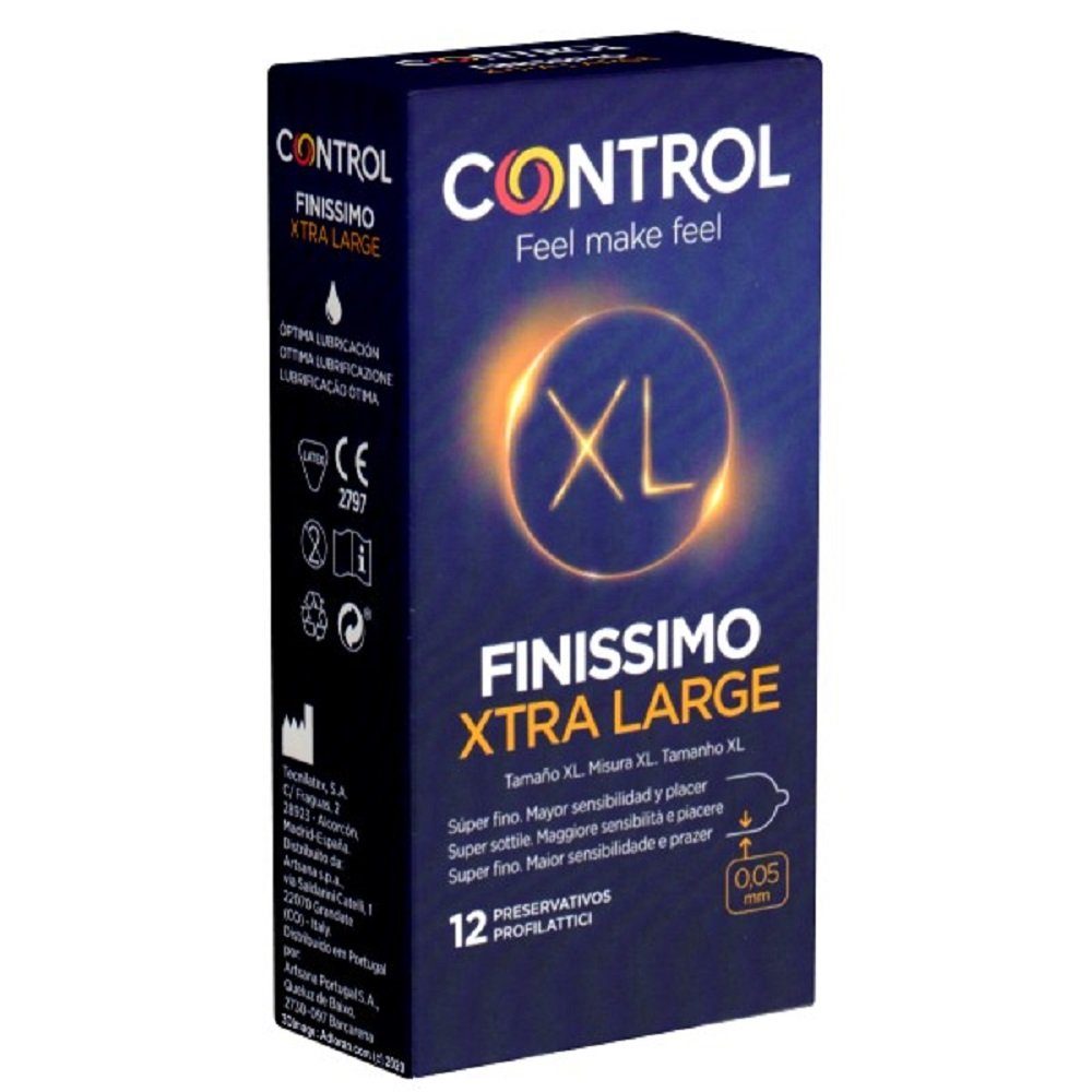 CONTROL CONDOMS XXL-Kondome Finissimo Xtra Large Packung mit, 12 St., gefühlsechte Kondome mit 56mm Breite, ultradünne XXL-Kondome für super sensitiven Safer Sex