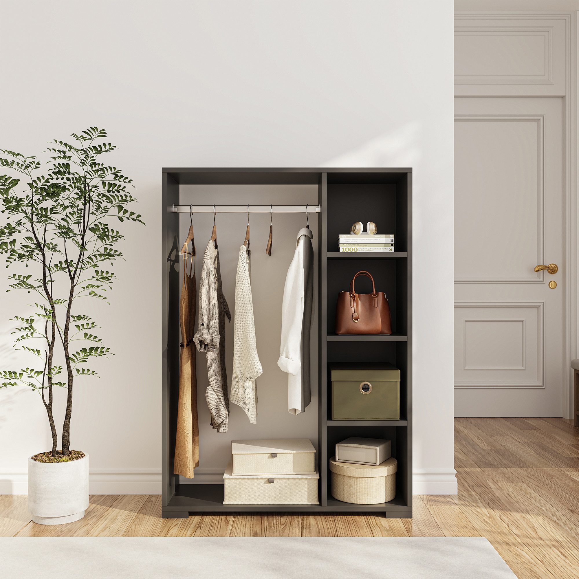 en.casa Kleiderschrank »Nesbyen« mit Garderobenstange Anthrazit günstig online kaufen