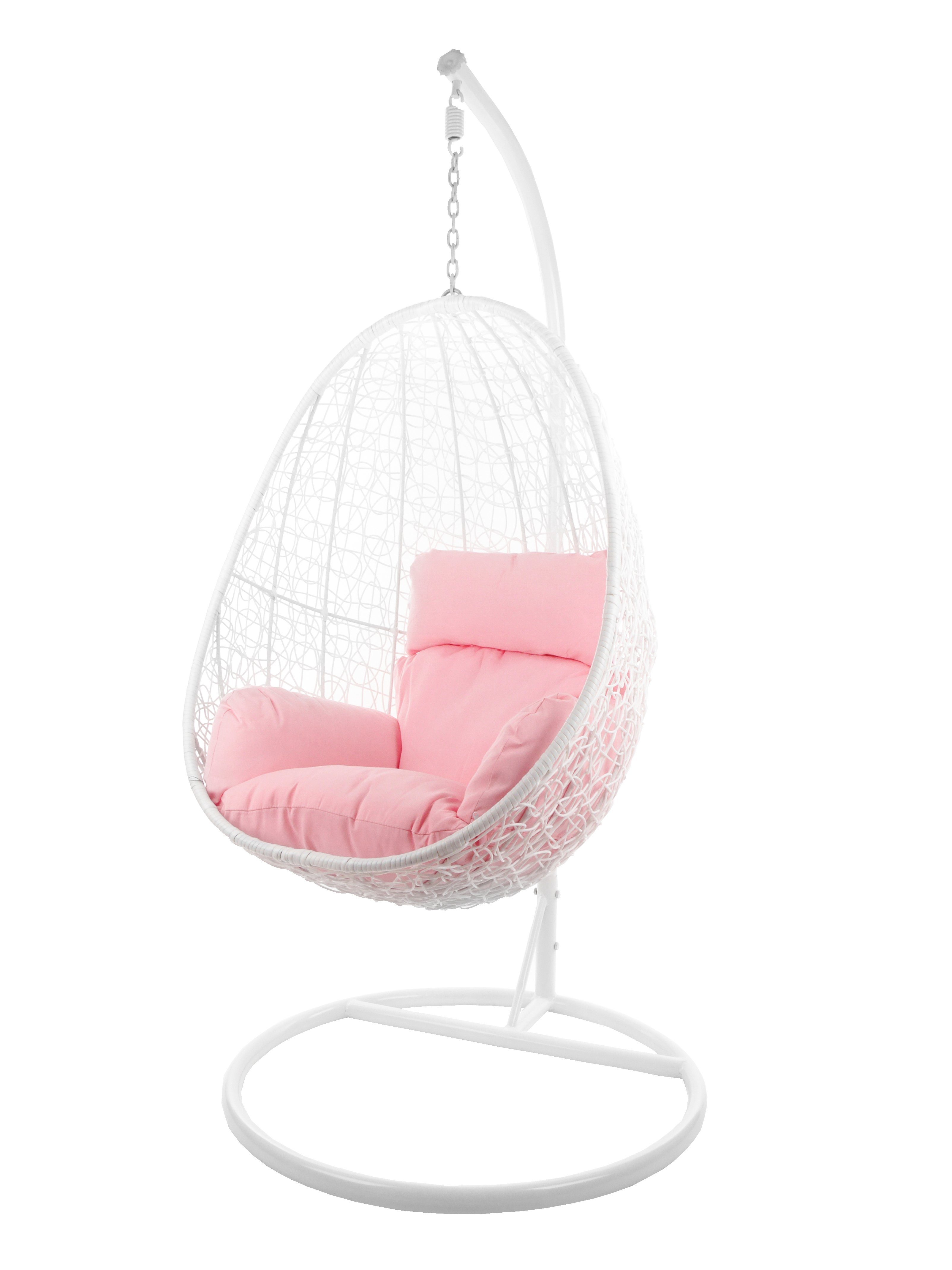 KIDEO Hängesessel Hängesessel CAPDEPERA weiß, Swing Chair mit Gestell und Kissen, Loungesessel, Hängesessel weiß rosa (3002 lemonade)