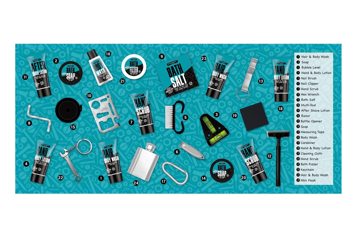 ACCENTRA Kosmetik-Adventskalender Körperpflege Adventskalender TOOL BOX für Männer Werkzeugkisten-Optik – Bild 3 von 4