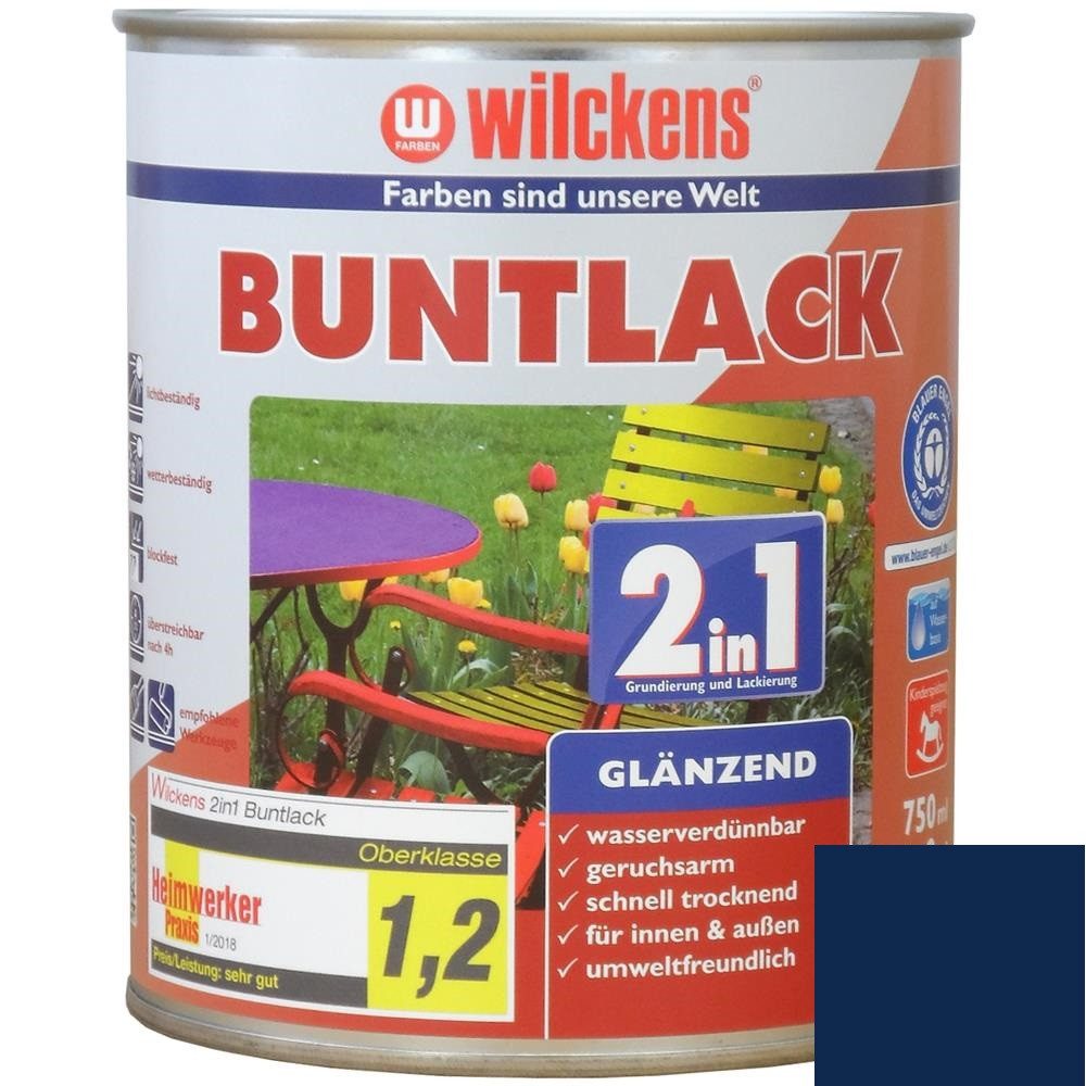 Wilckens Farben Kunstharzlack Buntlack 2in1 Lack, Enzianblau RAL 5010, glänzend, 750 ml