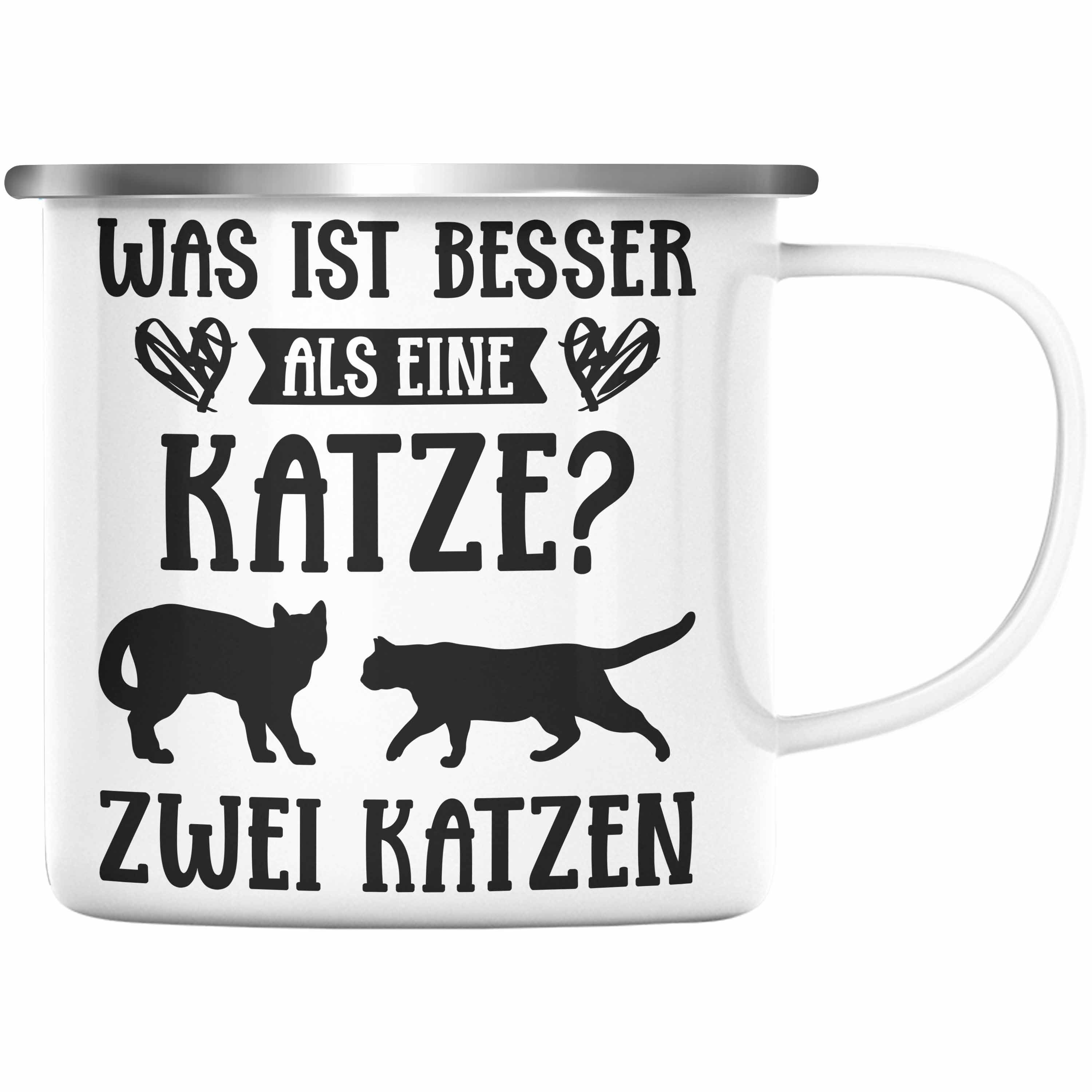 Tasse Silber Trendation Cat Kaffeebecher Geschenk Spruch Lustig Grafik Geschenke Emaille Tasse Katzenliebhaber Katze Katzen - Thermotasse Trendation KaffeeEmaille