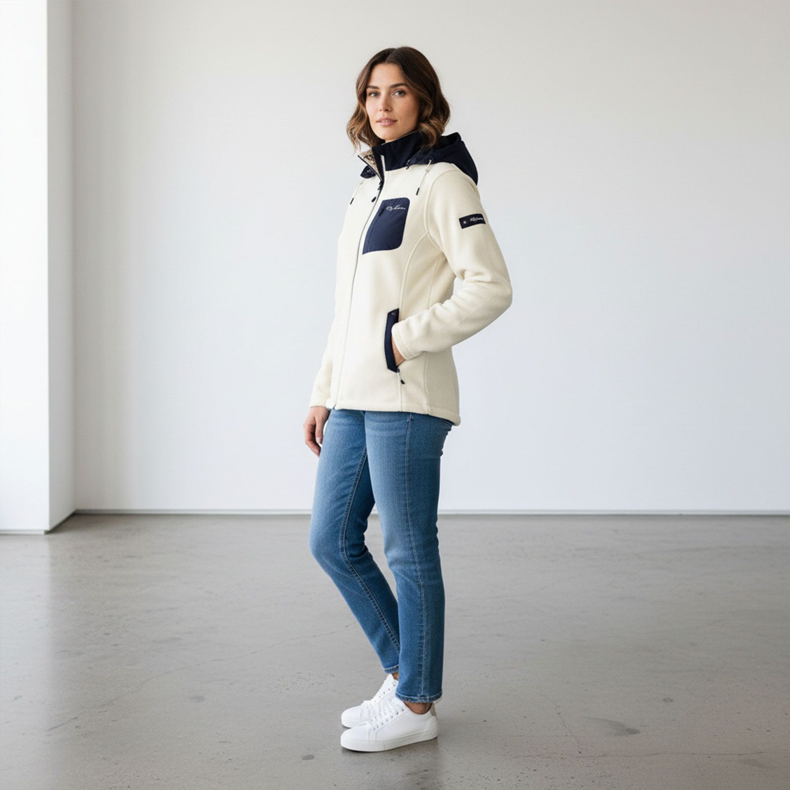 Dry Fashion Fleecejacke Riga Damen Jacke Riga mit Windstopp - Fleecejacke mit abnehmbarer Kapuze