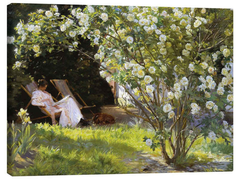 Posterlounge Leinwandbild Peder Severin Krøyer, Rosen, Marie Krøyer sitzt im Liegestuhl im Garten von Frau Bendsens Haus, Wohnzimmer Malerei