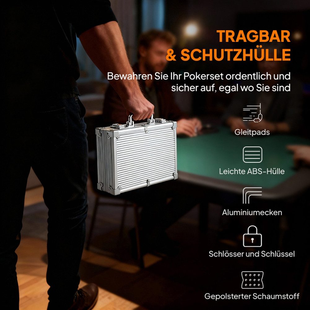 FANNOU Spiel Pokerchips-Set in Koffer, mit Würfeln, Dealer-Button, 2 Kartendecks