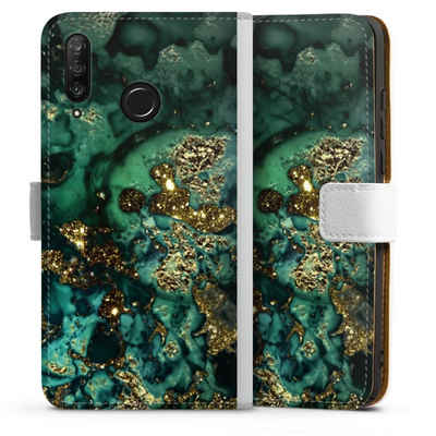 DeinDesign Handyhülle Marmor Glitzer Look Muster Cyan Glitter Marble Look, Huawei P30 Lite Premium Hülle Handy Flip Case Wallet Cover
