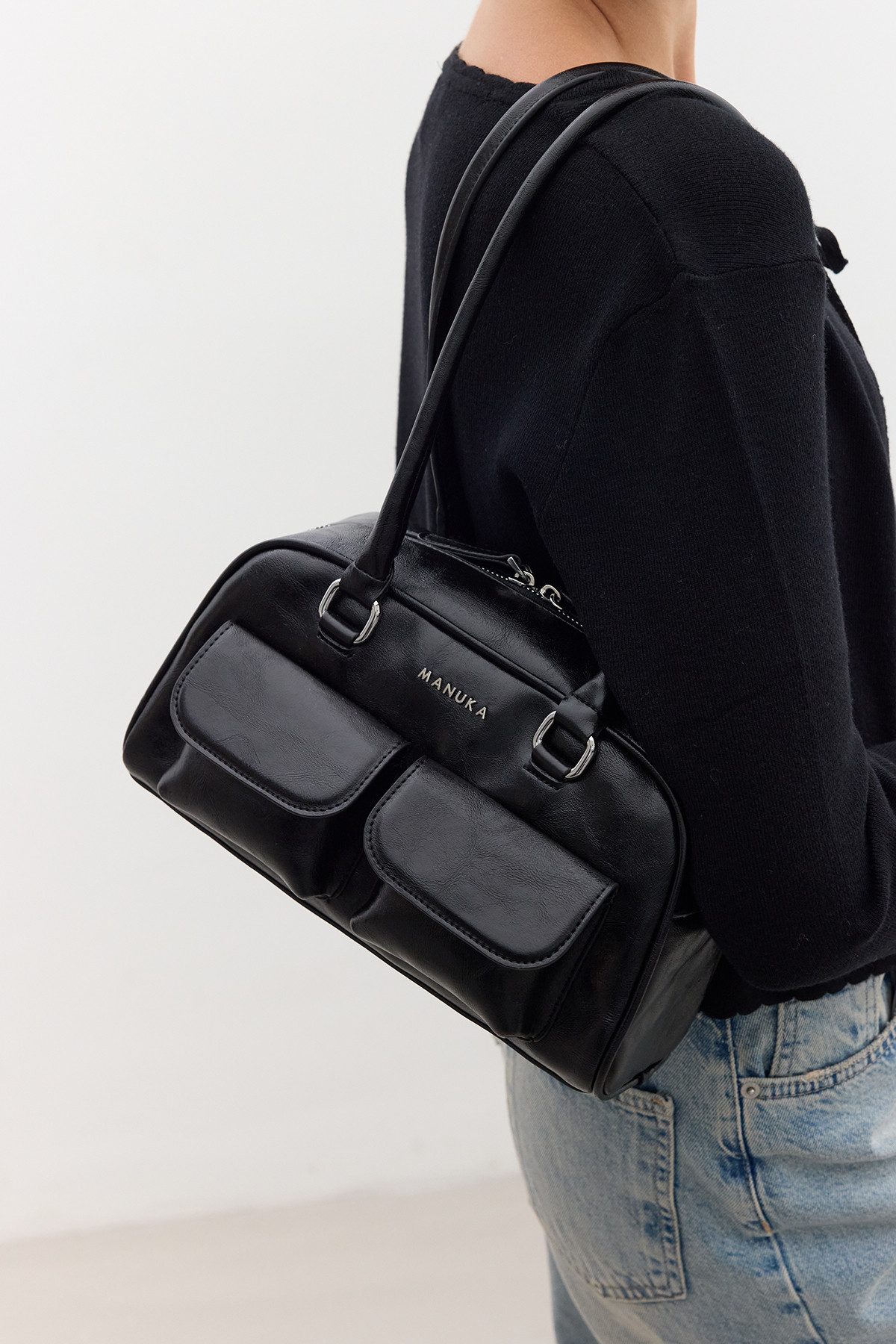 MANUKA Abendtasche SCHWARZE RETRO-TASCHE MIT TASCHEN