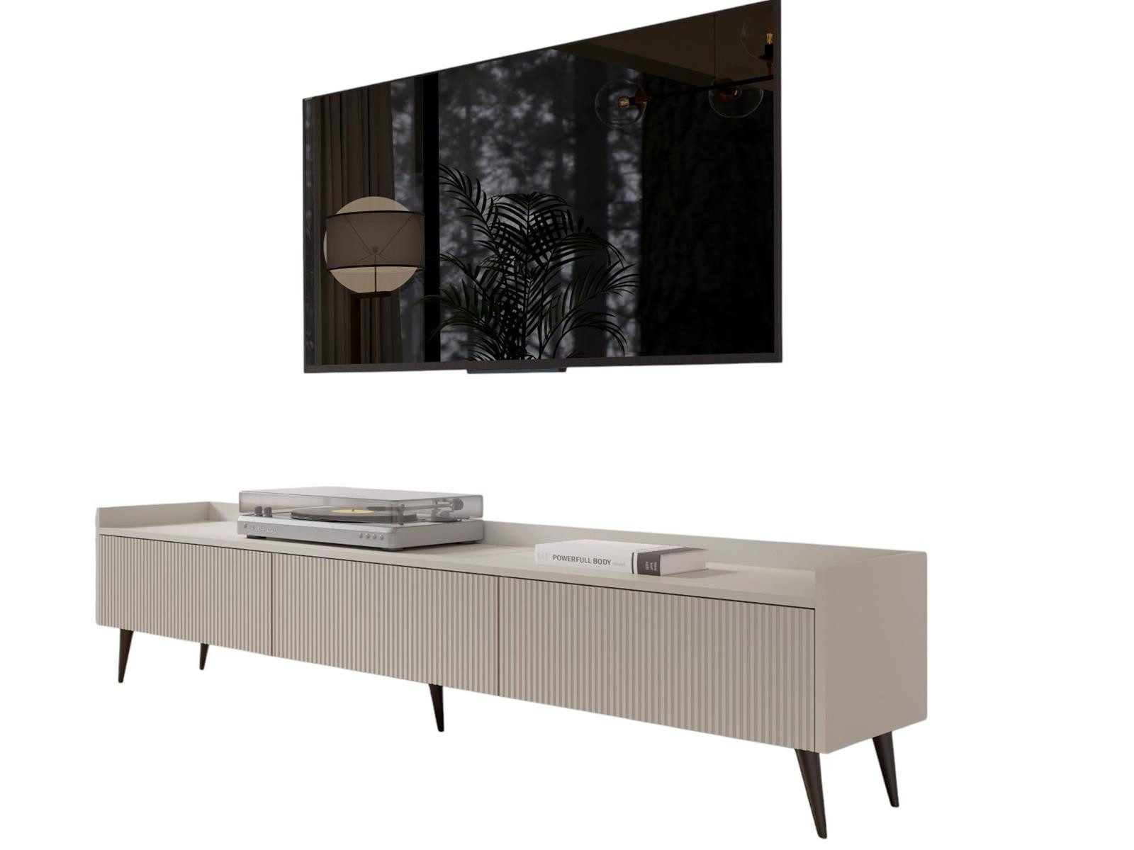 Compleo TV-Schrank dreitürig, Japandi design, Lamellenoptik günstig online kaufen