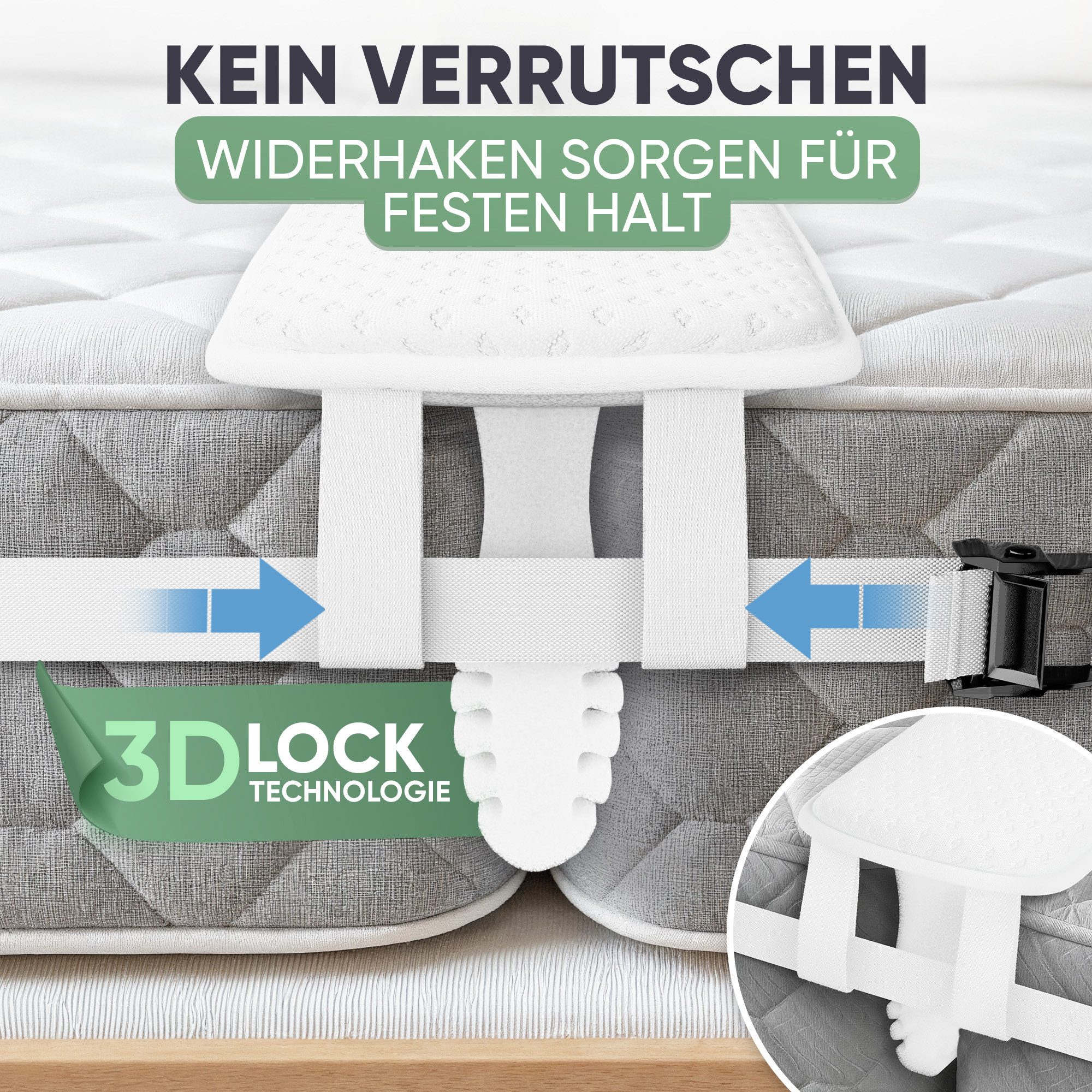 Matratzenkeil Matratzenkeil Ritzenfüller Oeko-TEX zert. Lückenfüller Matratze Blumtal, Rutschsicher mit optionalen Spanngurt-Set