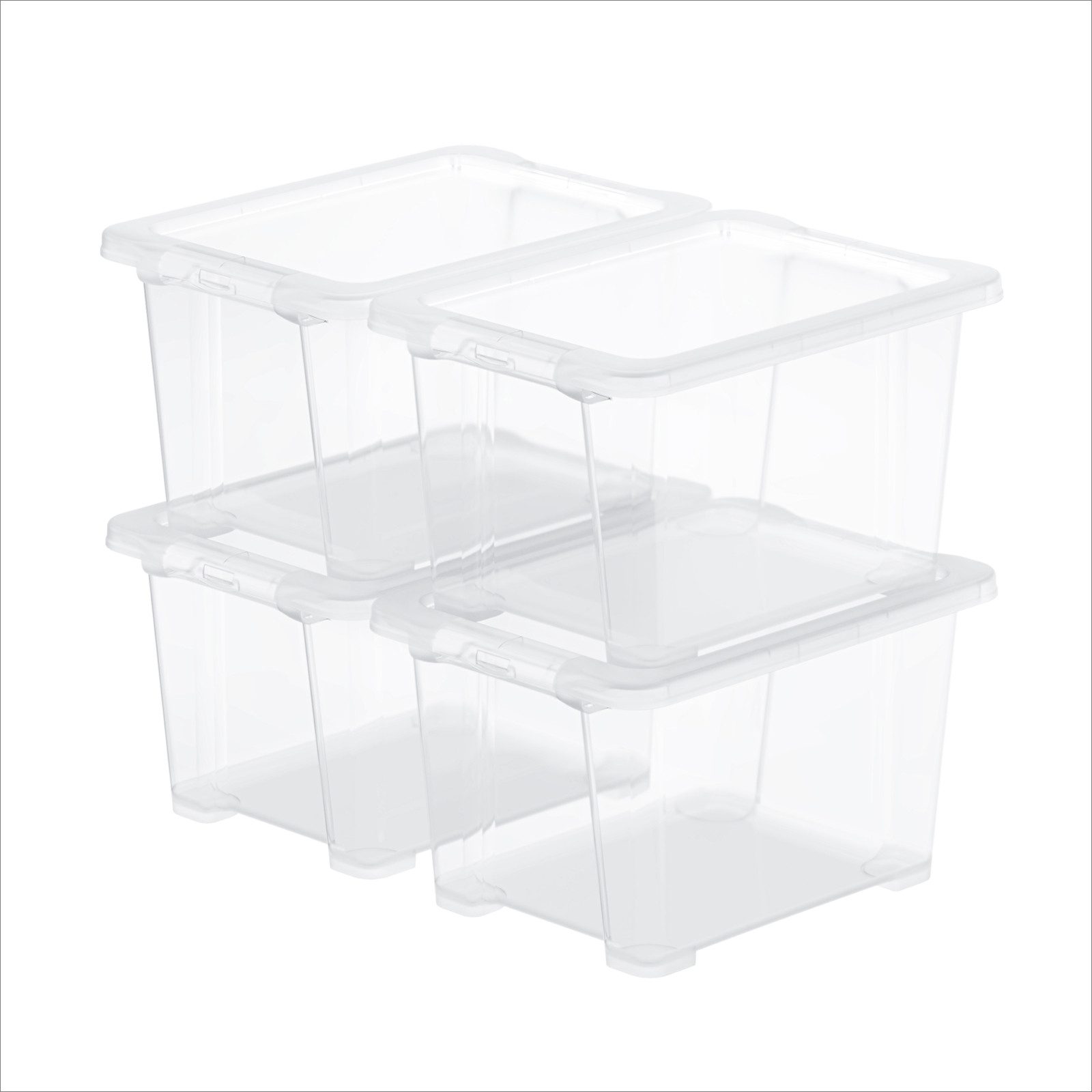 ROTHO Aufbewahrungsbox 4er-Set CORE BASIC 15L stapelbar transparente Box mit Deckel (Sichtboxen-Set, 4er-Set), Lagerbox ideal für Spielzeug, Bastelmaterial und Dokumente