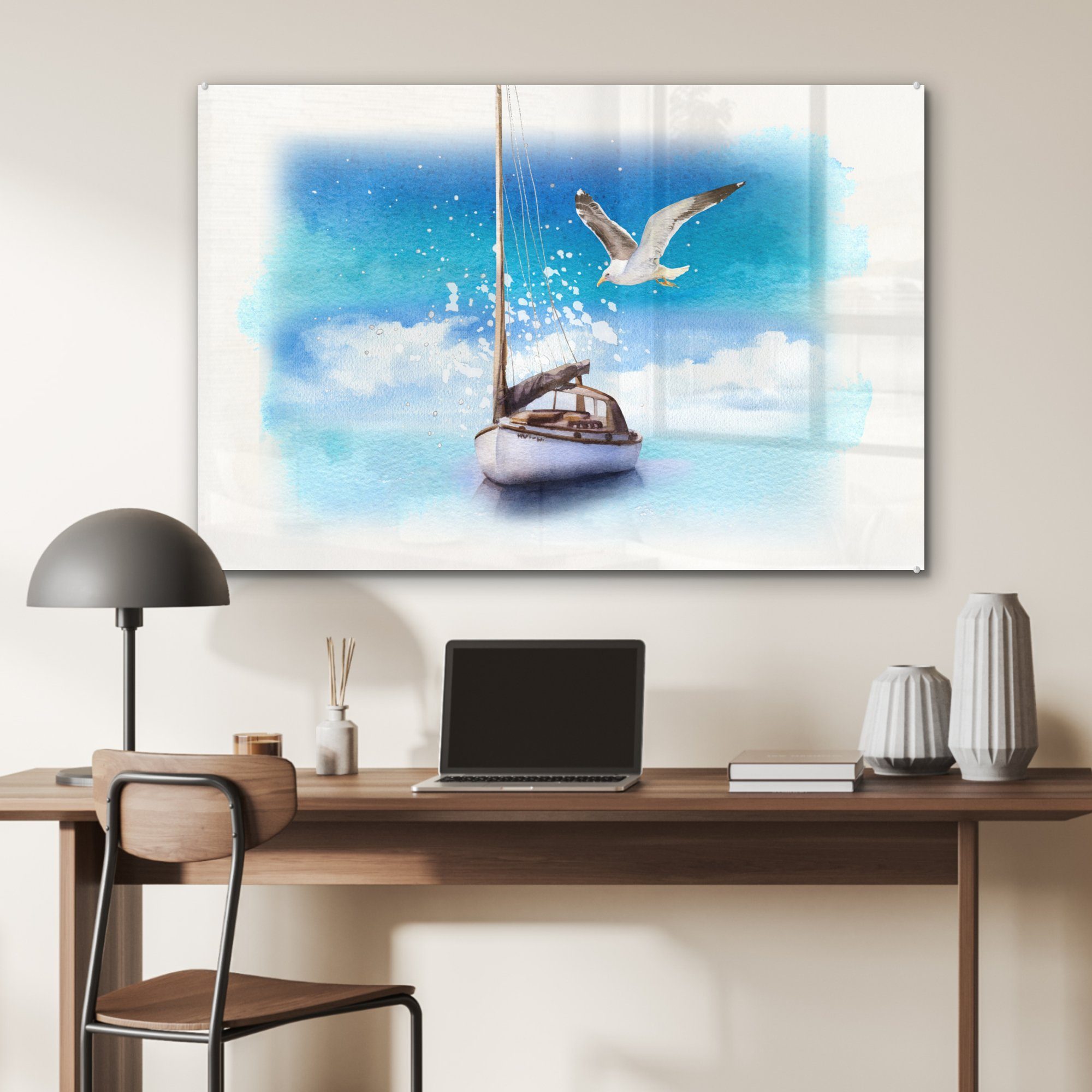 Möwe, St), & Schlafzimmer (1 - Acrylglasbilder Wasser Wohnzimmer Boot Acrylglasbild - MuchoWow