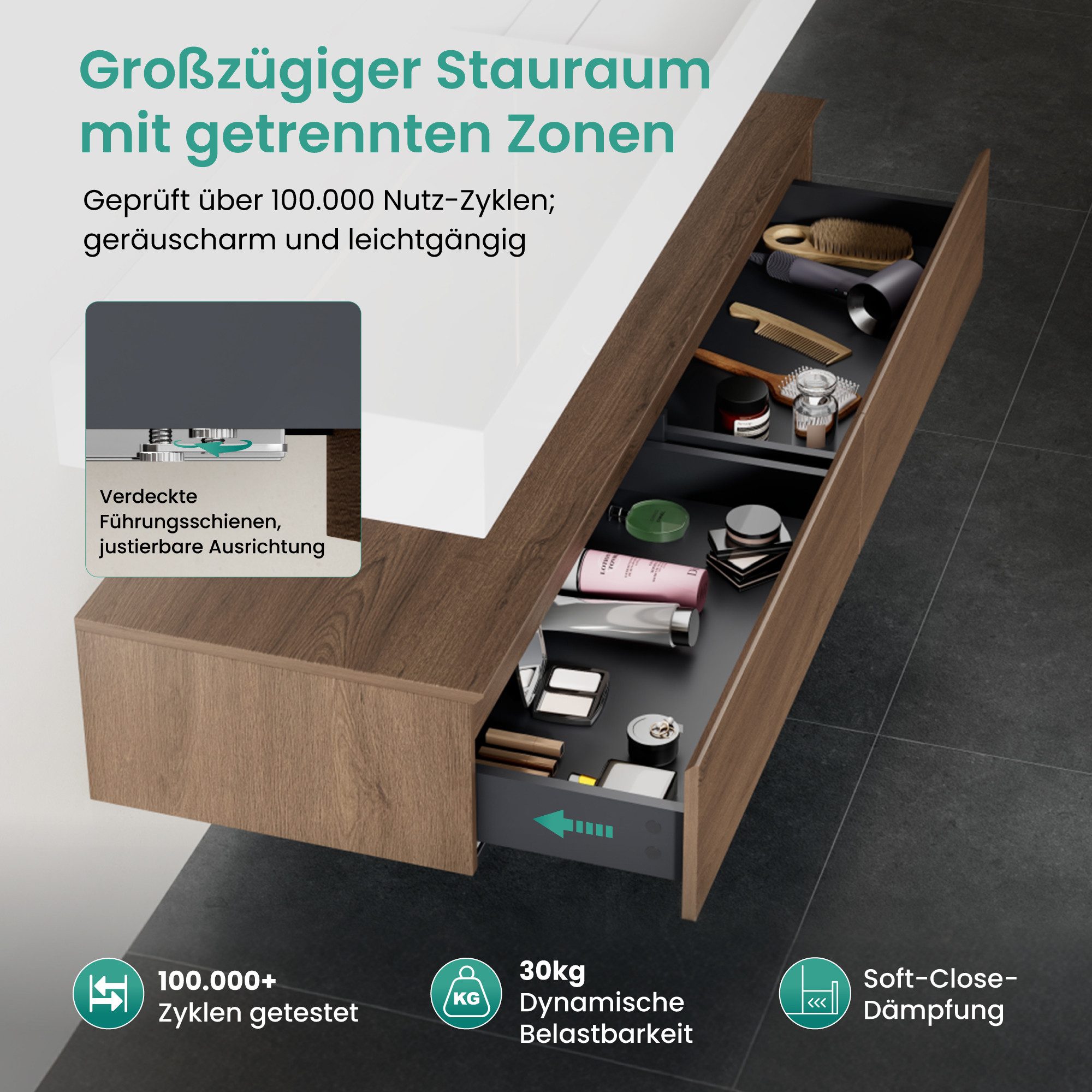Mai & Mai Badmöbel-Set Waschtisch mit Unterschrank 150cm Mineraglguss Waschbecken UP – Bild 5 von 5