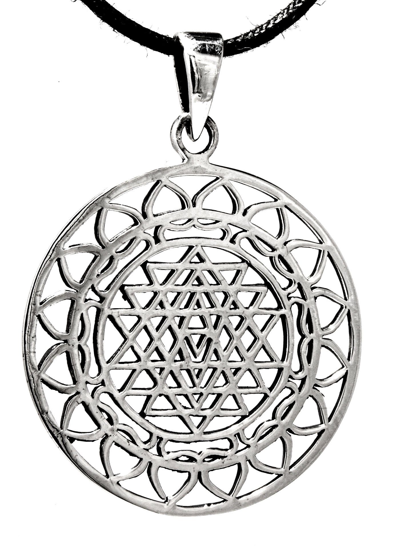 Kiss of Leather Kettenanhänger Sri Yantra Silber 925 Mantra Harmonie Kraft kosmische Hindu, 925 Silber (Sterlingsilber)