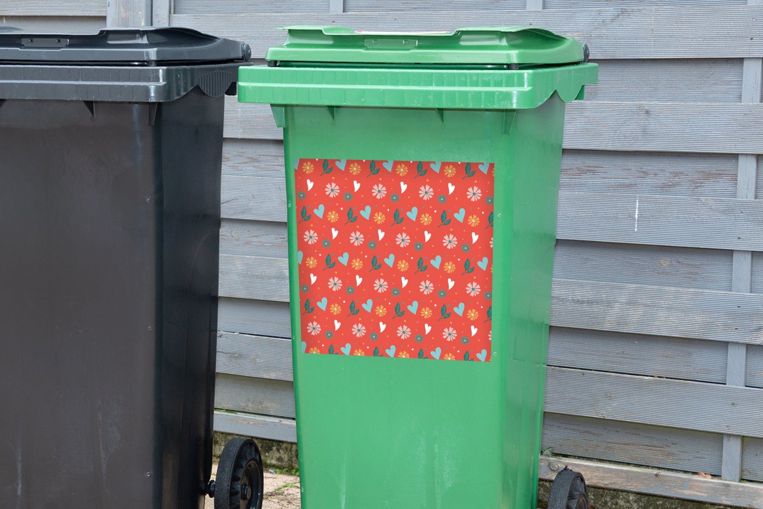 Blumen Sticker, - Mülleimer-aufkleber, MuchoWow Abfalbehälter - Herz Container, (1 Wandsticker Design Mülltonne, St),