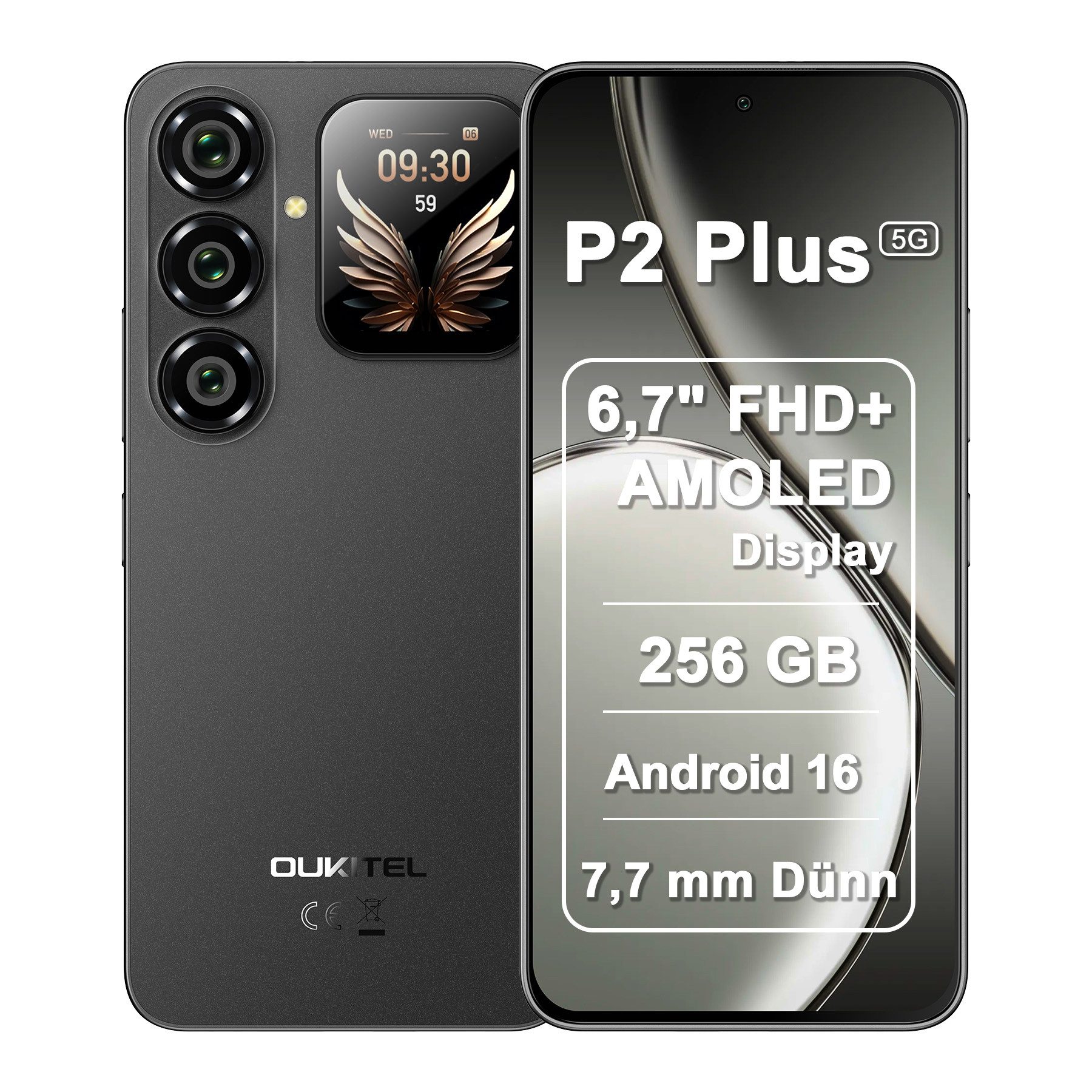 OUKITEL P2 Plus Android 16 5G Smartphone (17,02 cm/6.7 Zoll, 256 GB Speicherplatz, 50 MP Kamera, 5000mAh, 36(12+24)GB+256GB/2TB, 6,7" FHD+ 120Hz, 5G-Dual-SIM, GPS)