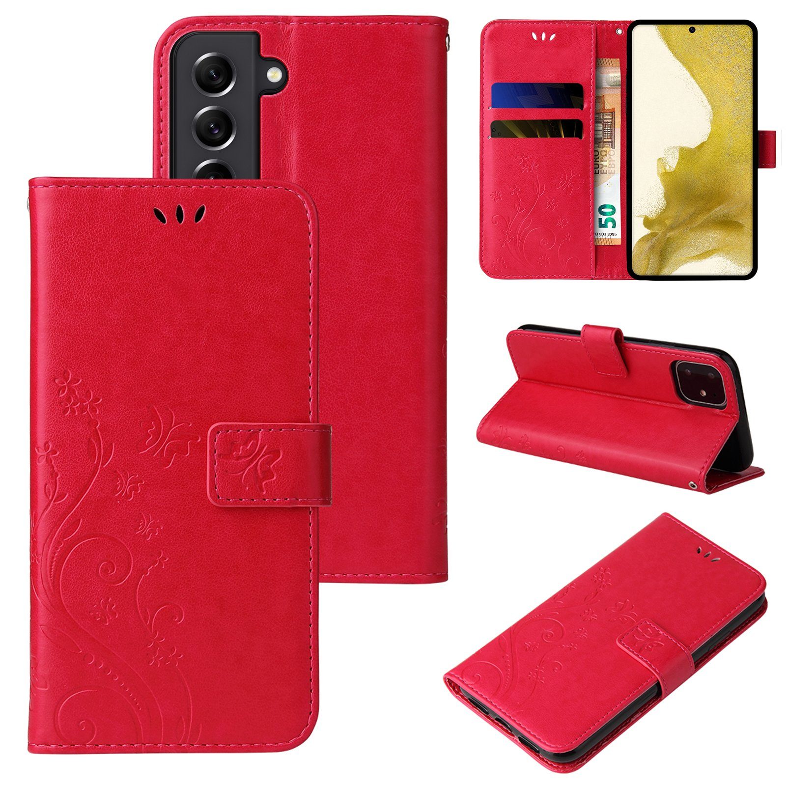 Tec-Expert Handyhülle Cover Tasche Hülle für Samsung Galaxy S22 6,1 Zoll, Klapphülle Case mit Kartenfach Fliphülle aufstellbar, Motiv Blumen