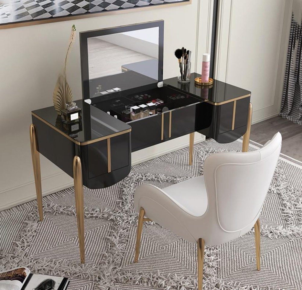 JVmoebel Schminktisch Luxus Schminktisch mit Spiegel in Weiß und Gold-Design (1-St., Nur Schminktisch), Made in Europa