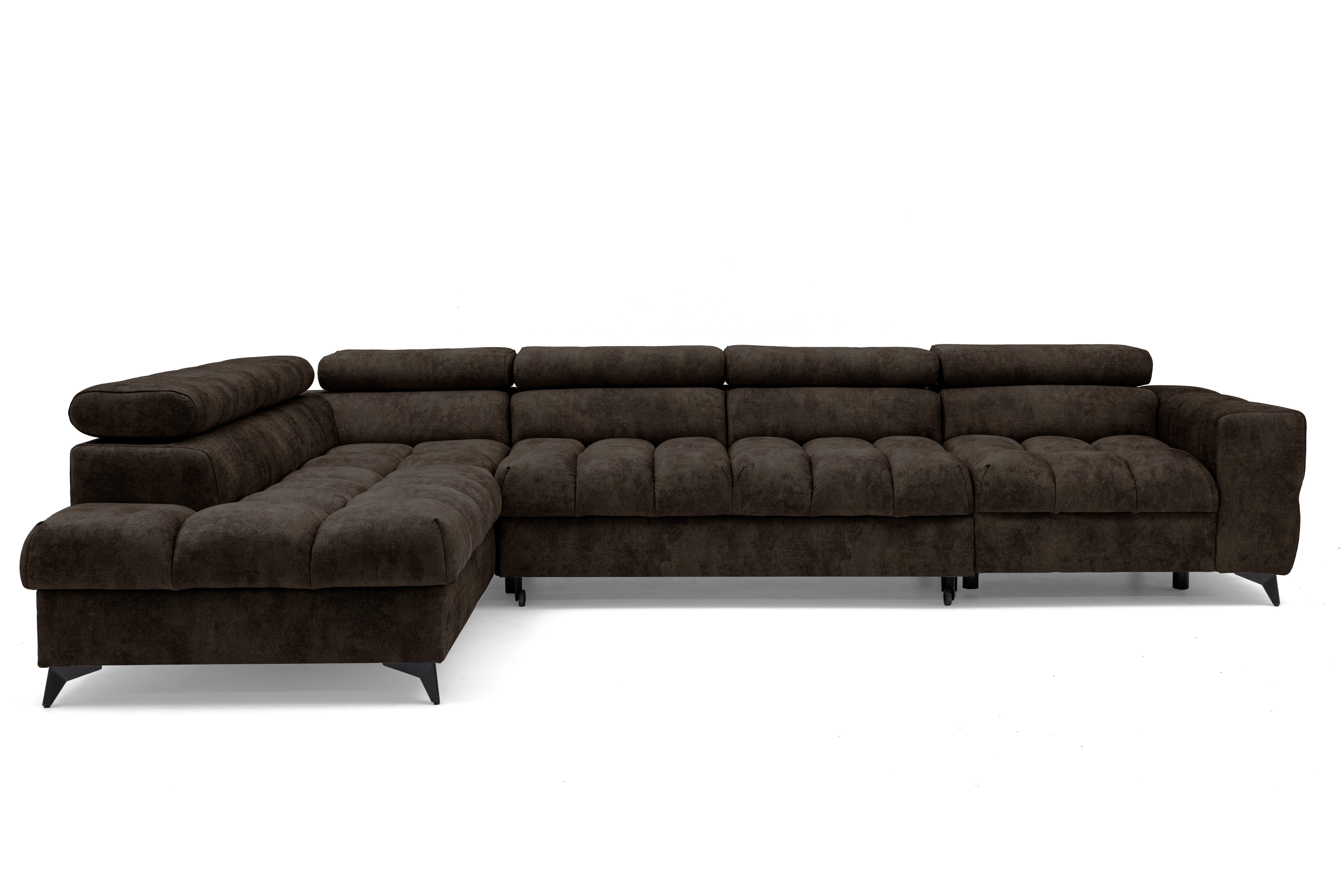 Muffo Ecksofa Pudding Maxi, Elegante starke Steppung, mit Bettkasten, verstellbaren Kopfstützen, mit Schalffunktion