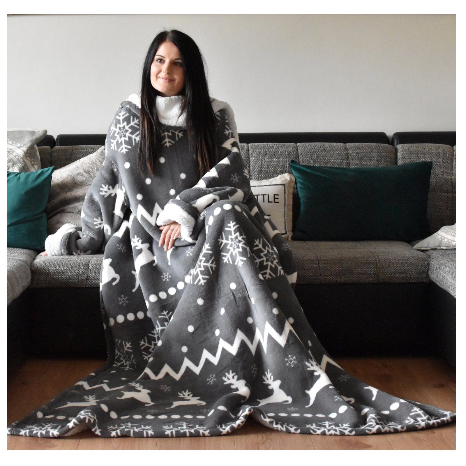 Wohndecke Sherpa Decke mit Ärmeln 200x150cm Kuscheldecke mit Ärmeln Blanket günstig online kaufen