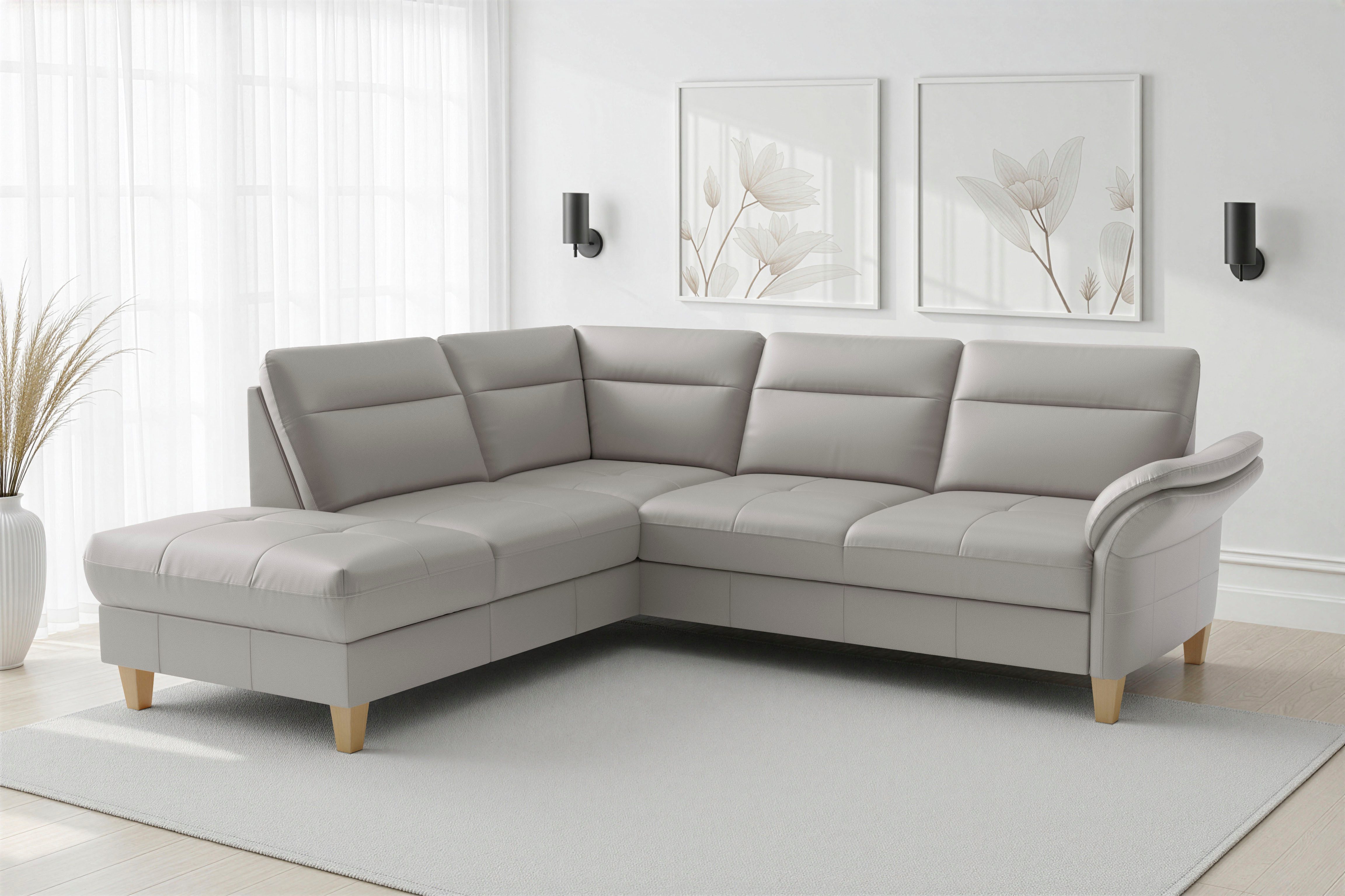 Ecksofa Pamela L-Form, Leder, B: 218 cm