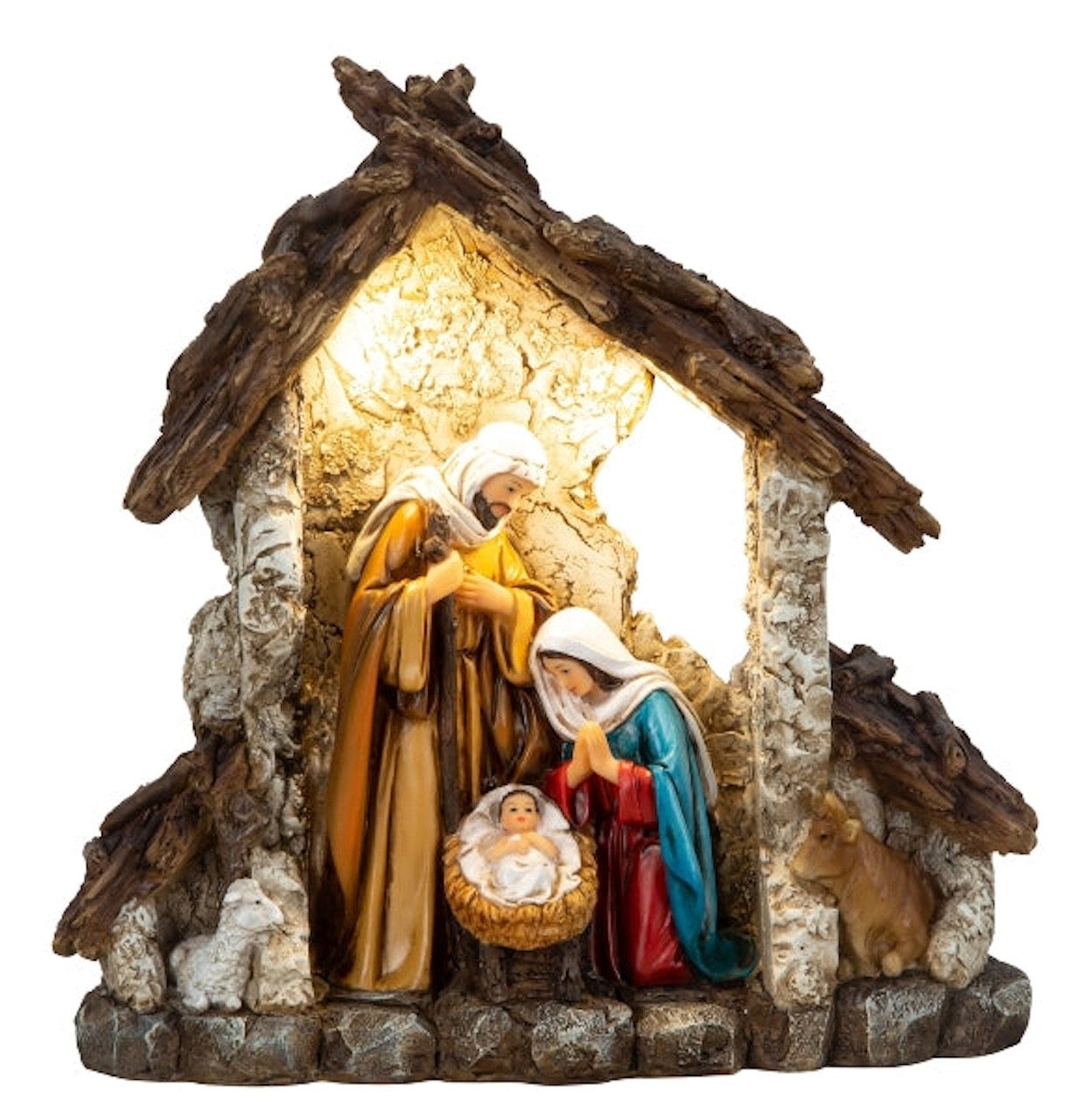 MF Krippenfigur Krippenhaus mit LED Beleuchtung 23cm Polyresin Weihnachtsde günstig online kaufen