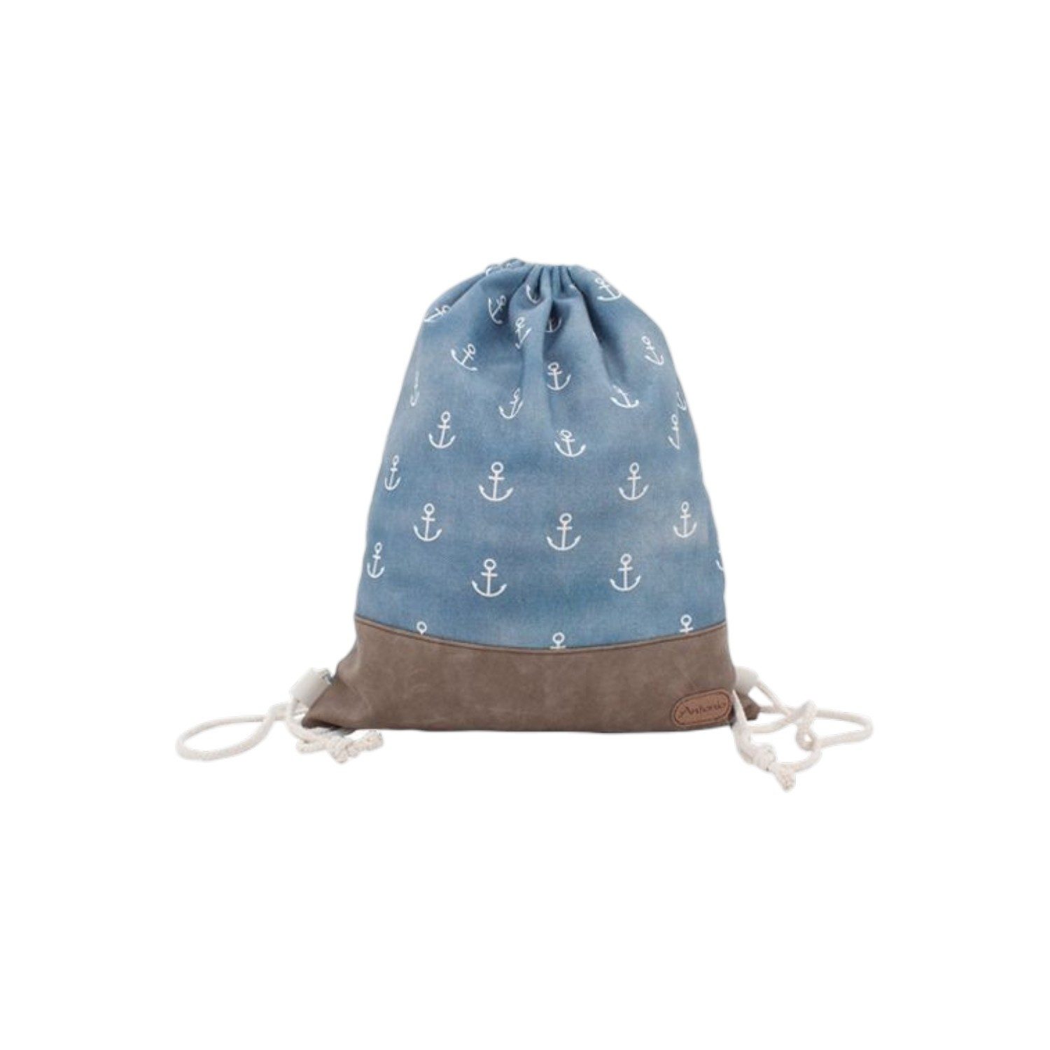 Turnbeutel Damen Turnbeutel » Maritimer Vintage Stil » Weiß/Blau/Braun