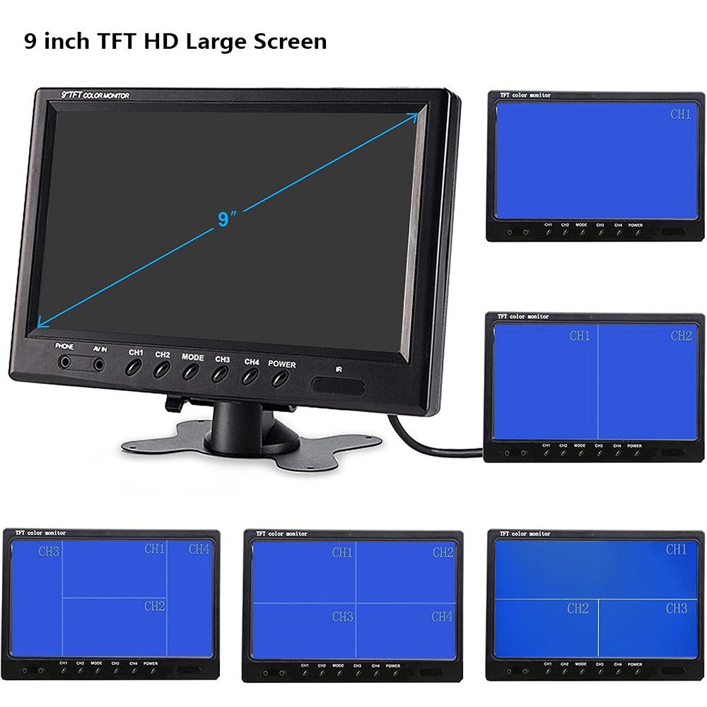 Hikity 9 Zoll 4 Kamera Kit für LKW Anhänger Bus Mit Monitor Rückfahrkamera (Nachtsicht Klares Bild Mehrsprachig)