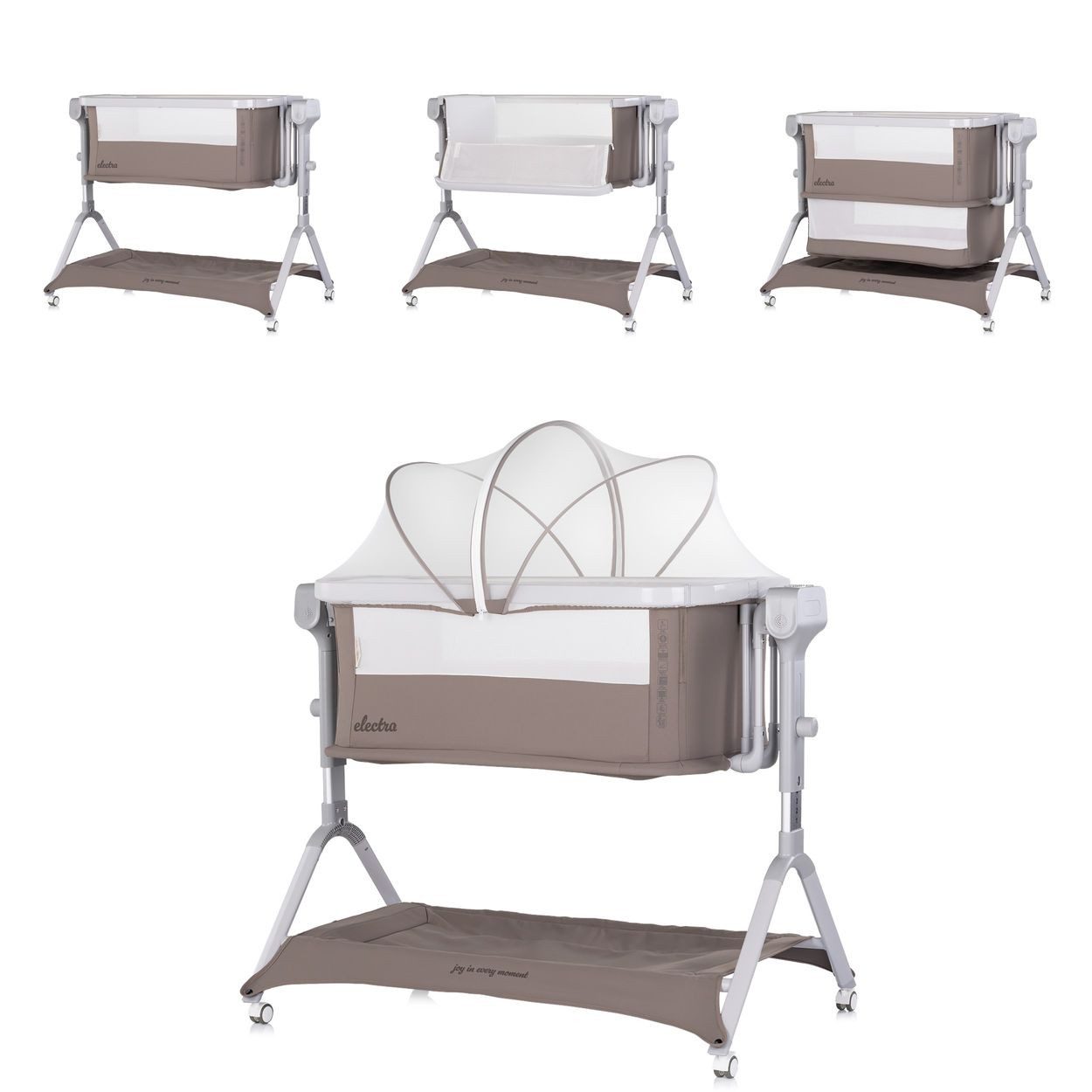 Chipolino Komplettbett Electra, 113 x 72 cm, Schaukelfunktion, 5-fach verstellbar, Moskitonetz, Korb