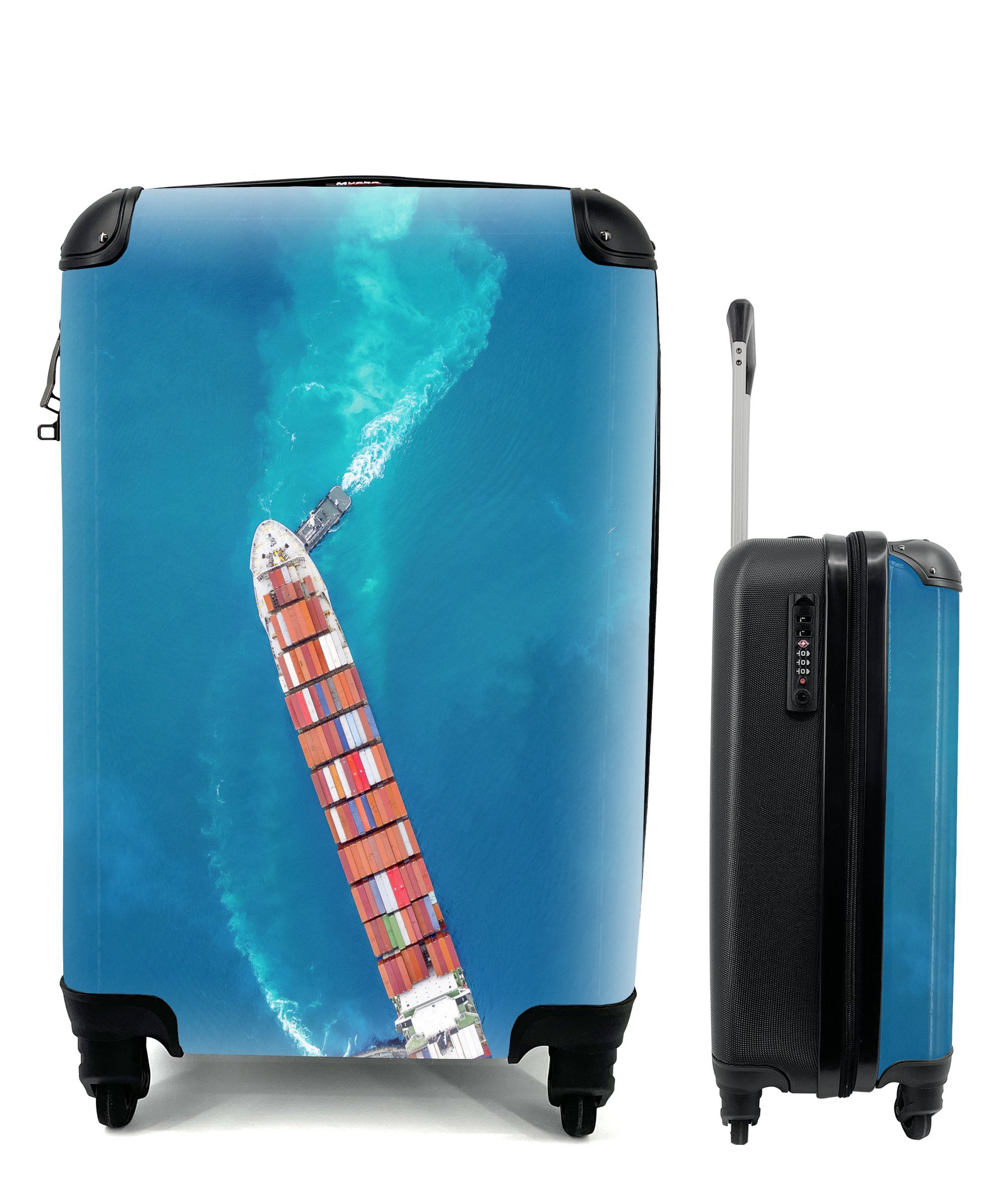 MuchoWow Handgepäckkoffer Schiff - Container - Wasser - Meer, 4 Rollen, Reisetasche mit rollen, Handgepäck für Ferien, Trolley, Reisekoffer