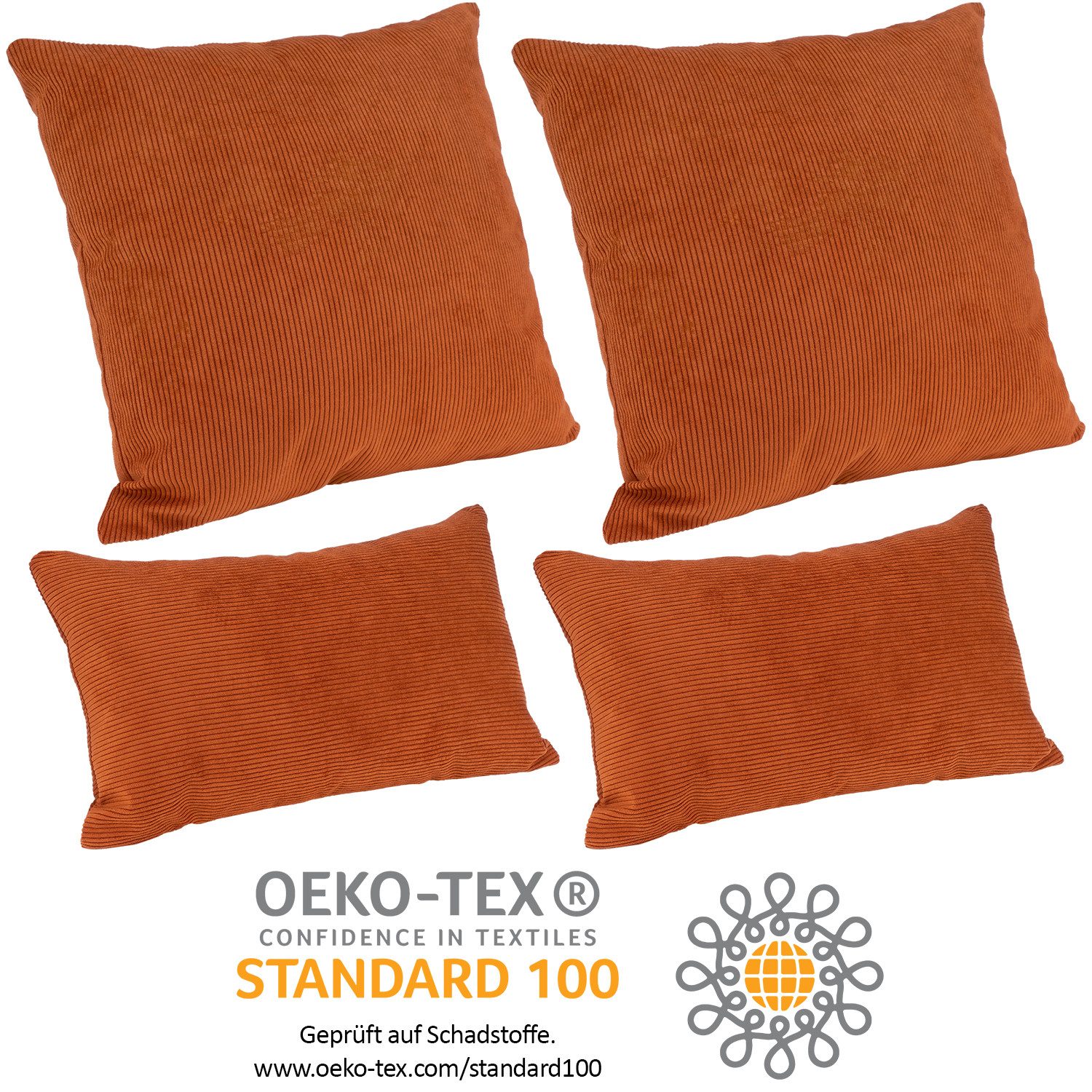 Selfitex Dekokissen 4er Set Cord Kissen inkl. Füllkissen, 2x 50x50 & 2x 30x50, robuster Bezug mit satten Farben, weiches Füllkissen