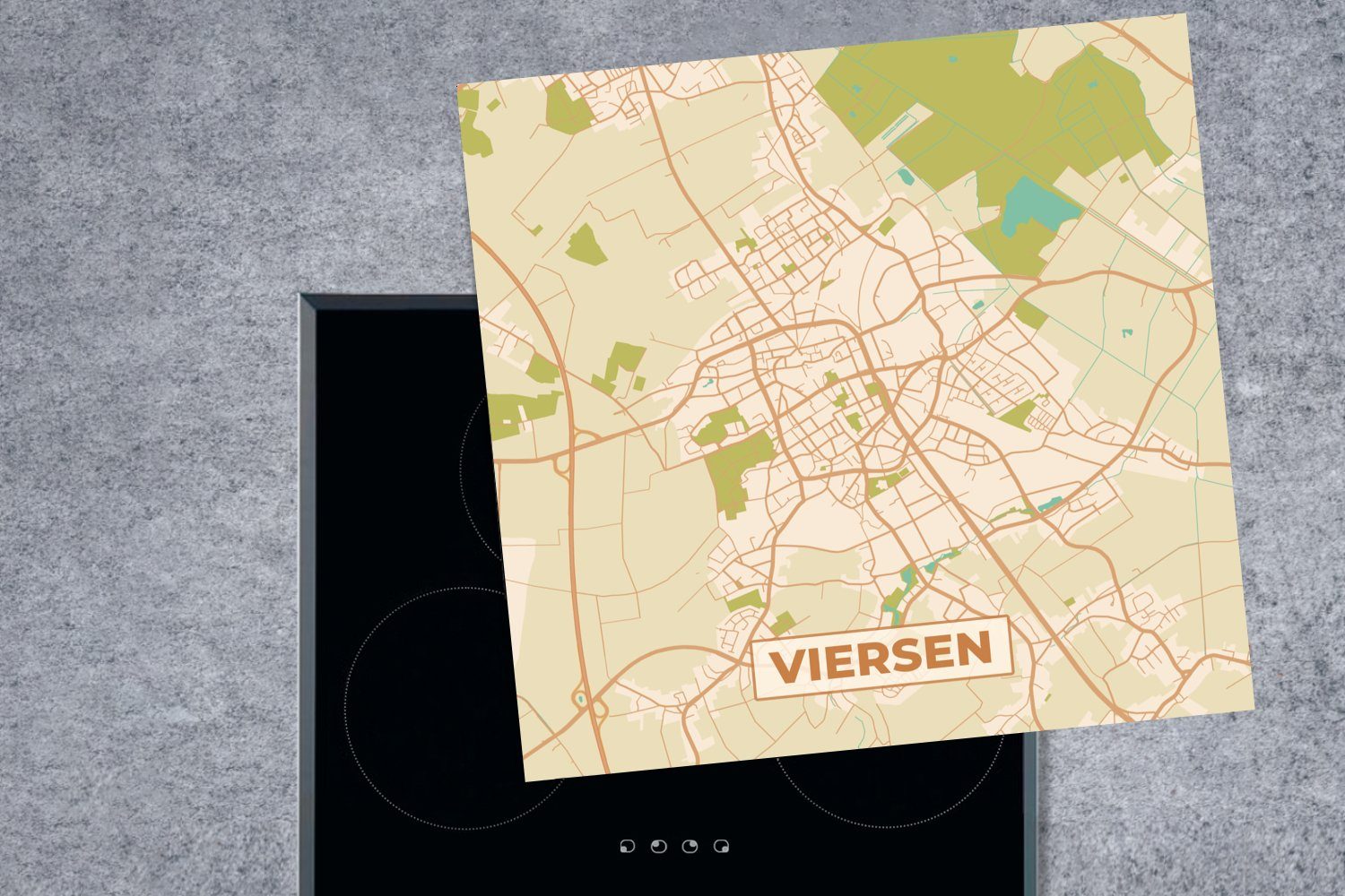 küche Vinyl, - Viersen (1 für Karte, - Stadtplan Herdblende-/Abdeckplatte MuchoWow - tlg), Vintage Arbeitsplatte cm, - Ceranfeldabdeckung, 78x78 Karte