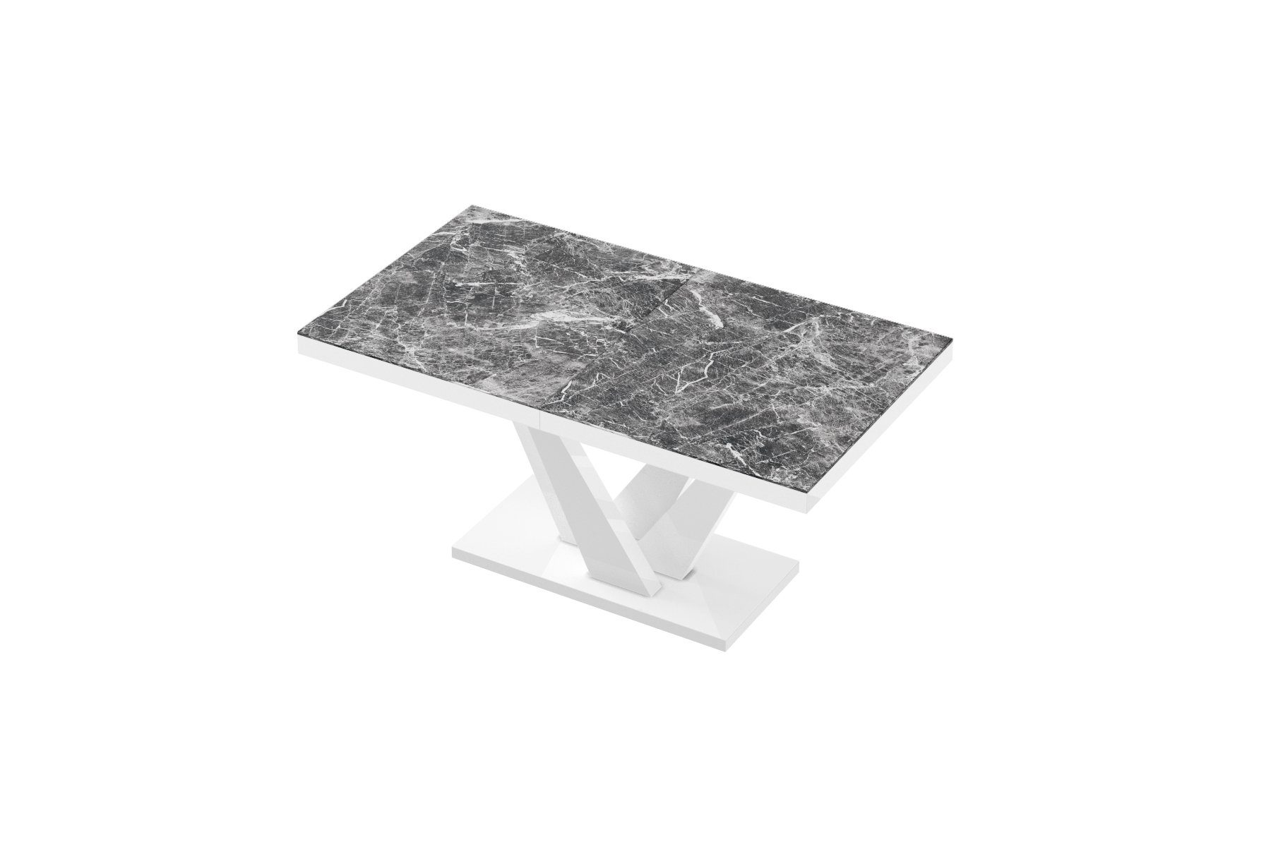 Hochglanz Design HEV-111 256 bis Marmor Esstisch - Tisch 160 Hochglanz ausziehbar cm Esstisch dunkel designimpex Weiß