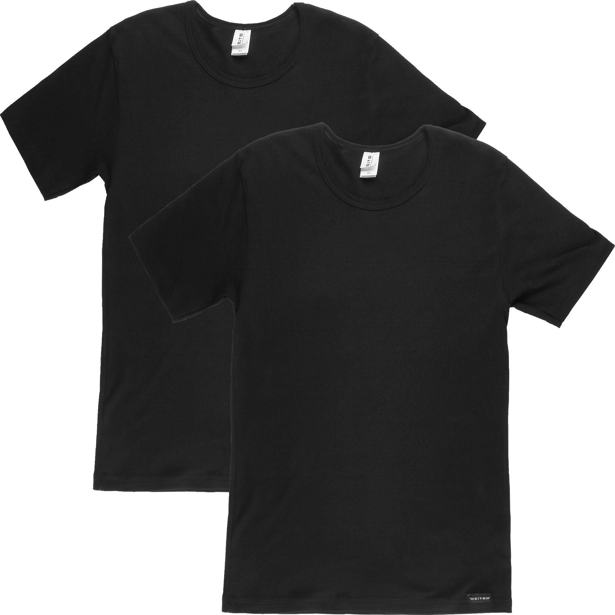 Cito T-Shirt Herren-Unterhemd, 1/2-Arm 2er-Pack Feinripp Uni schwarz