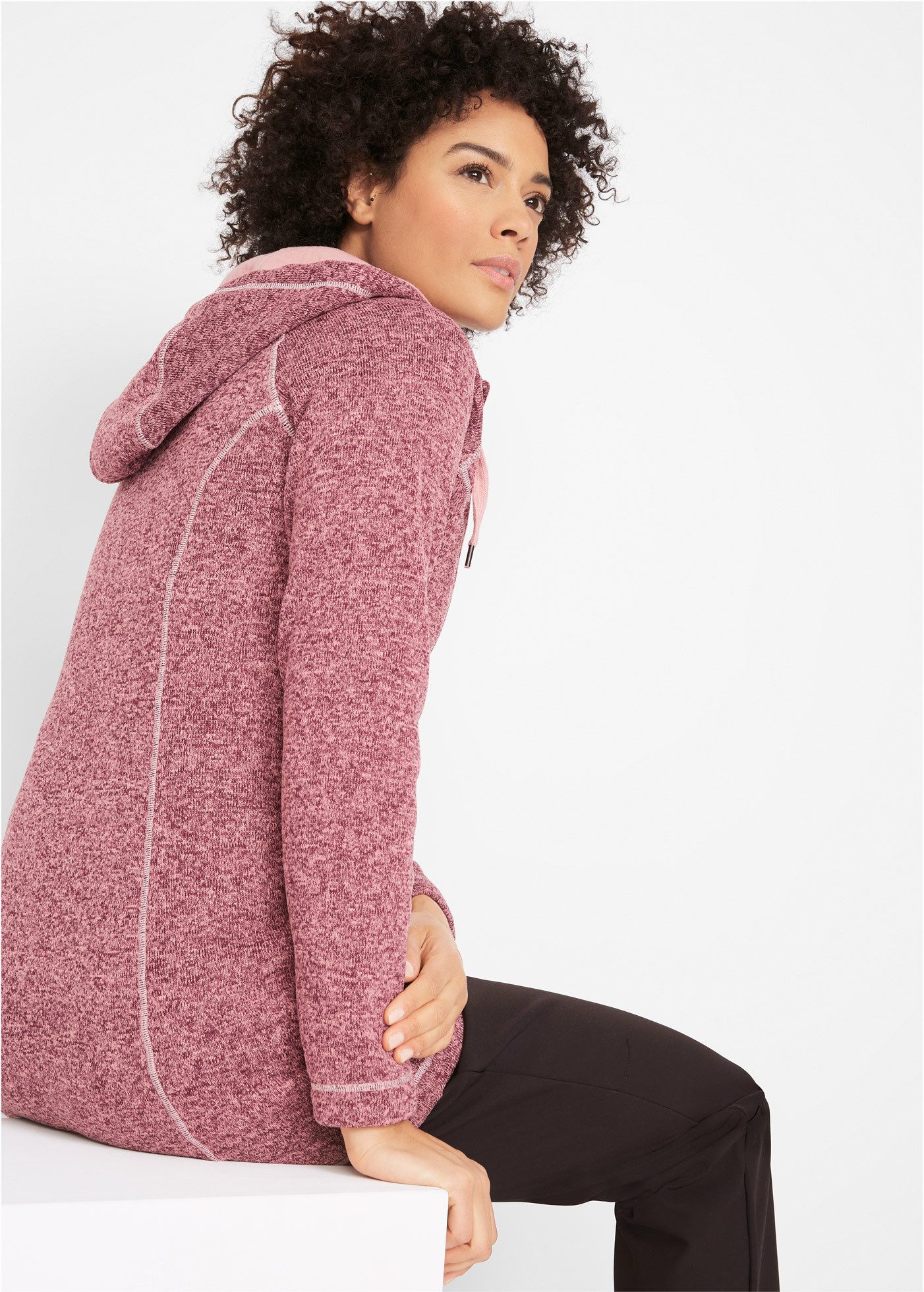 bonprix Strickfleecejacke mit Kapuze mit Kordelzug, Reißverschlusstaschen