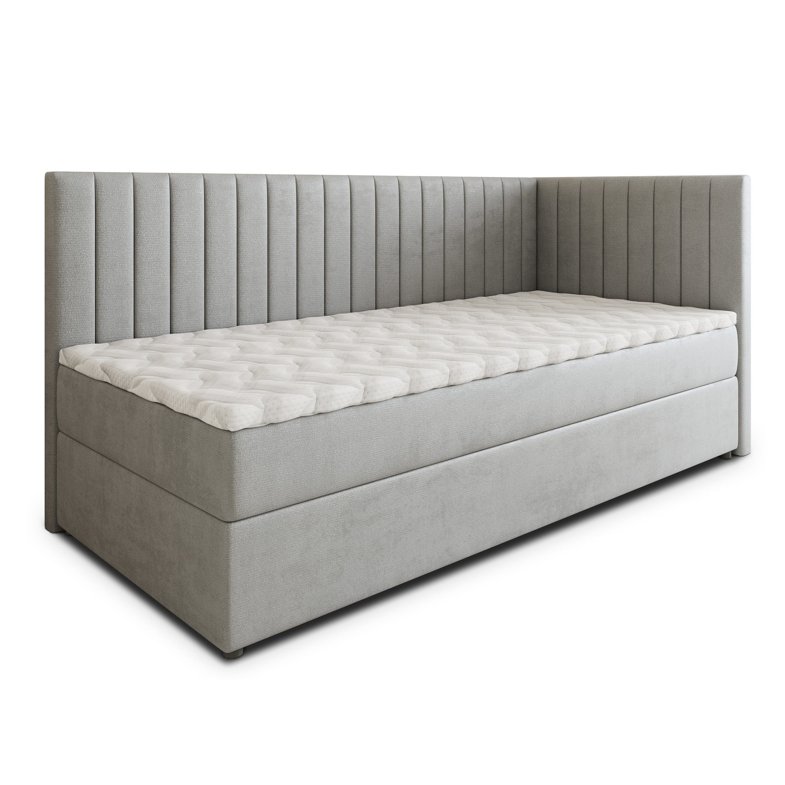 Masseno Boxbett ARIS 80x200 cm mit Bonell Matratze und Topper, Einzelbett, Jugendbett, Polsterbett mit Kopfteil, Boxspringbett