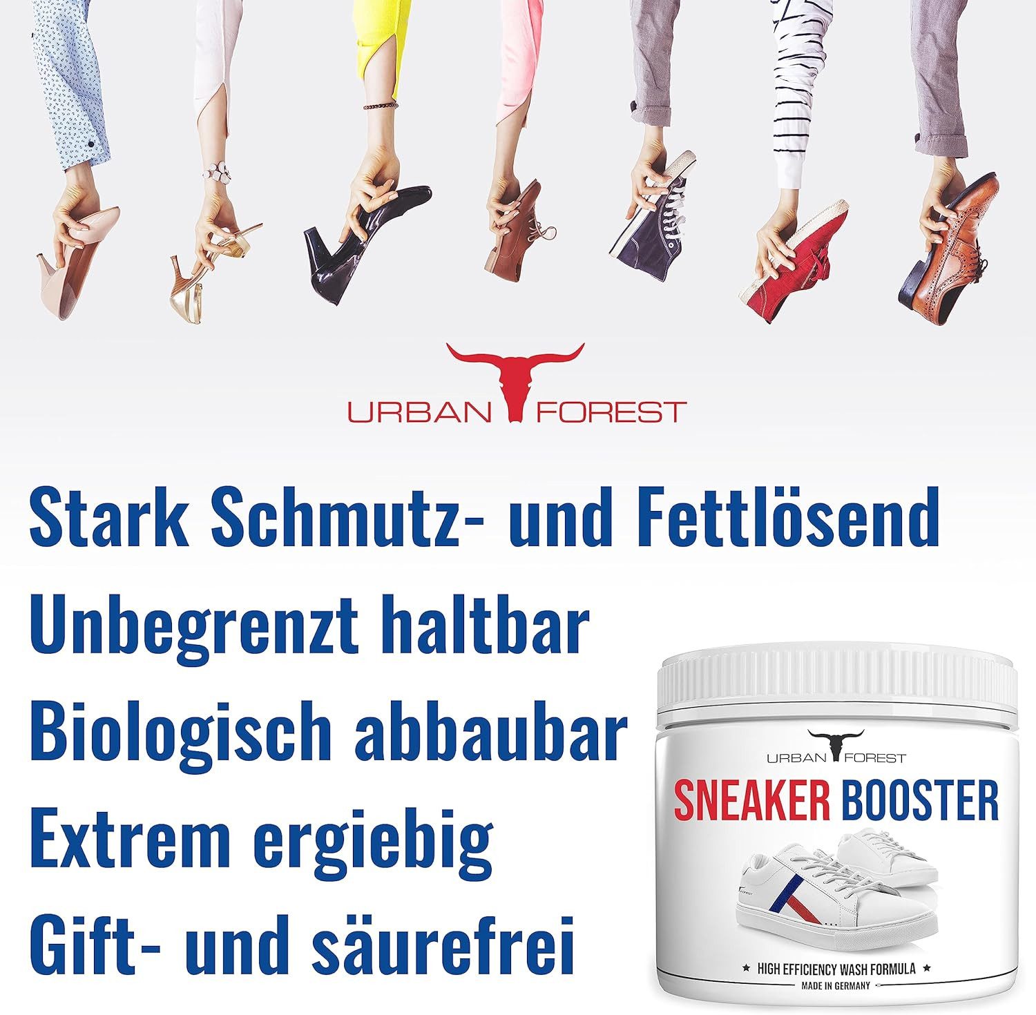 URBAN FOREST Sneaker Reiniger-Booster 250ml + Schwamm + Tücher Schuhreiniger (3-St. Booster 250ml + Schwamm+ Tücher 250ml)