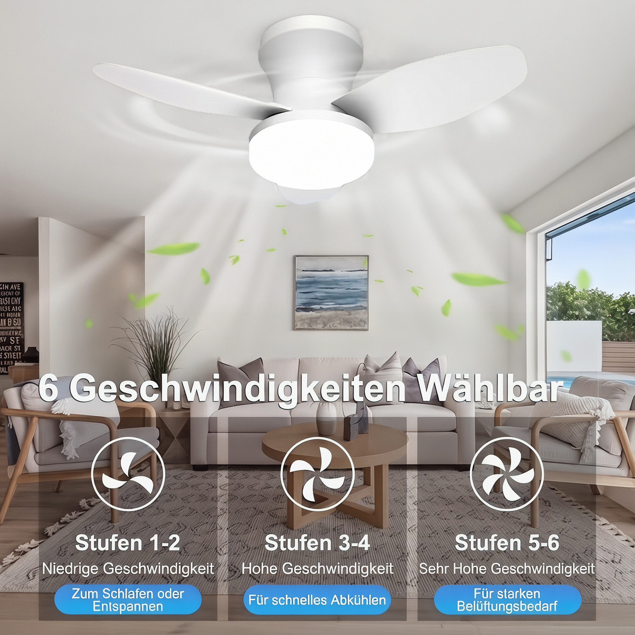 oyajia Deckenventilator 50W 3 Flügeln Deckenventilator mit Beleuchtung, LED Deckenleuchte 66cm, Dimmbare Deckenleuchte mit Fernbedienung für Schlafzimmer, Wohnzimmer