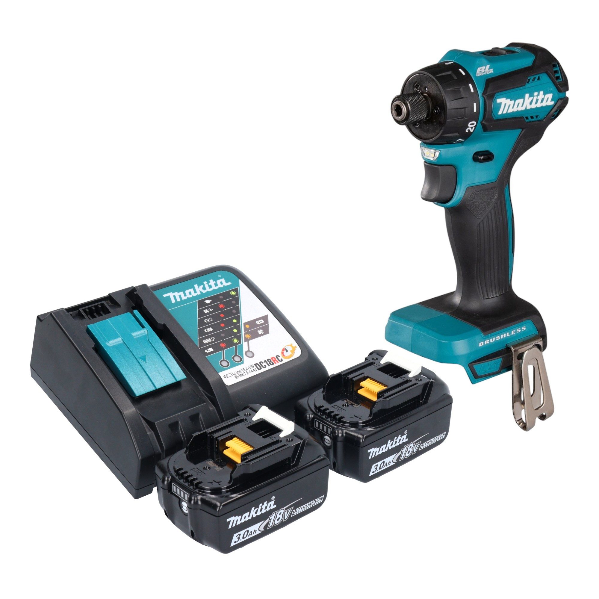 Makita Akku-Schrauber DDF 083 RF 18 V 40 Nm 1/4'' + 2x Akku 3,0 Ah + Ladegerät