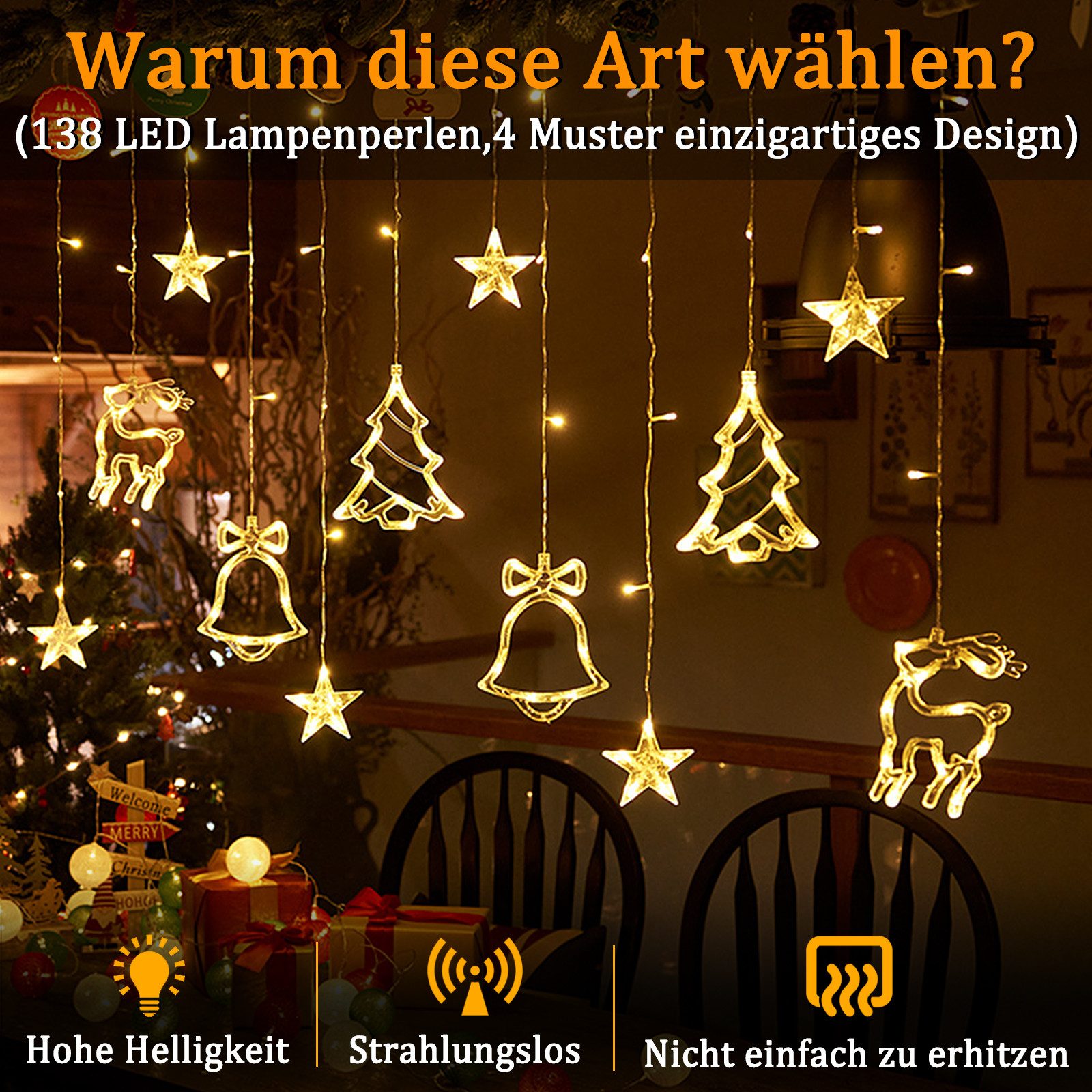 FIVMEN LED-Lichterkette außen und innen 3m Elch Weihnachtsbaum GlockenDeko, günstig online kaufen