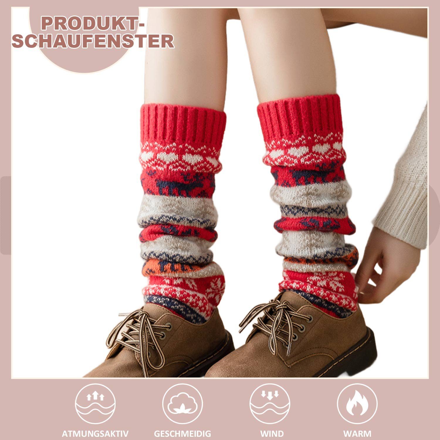 Daisred Beinstulpen Stulpen Weihnachts Beinwärmer Rot Paare Damen 2 Stulpensocken