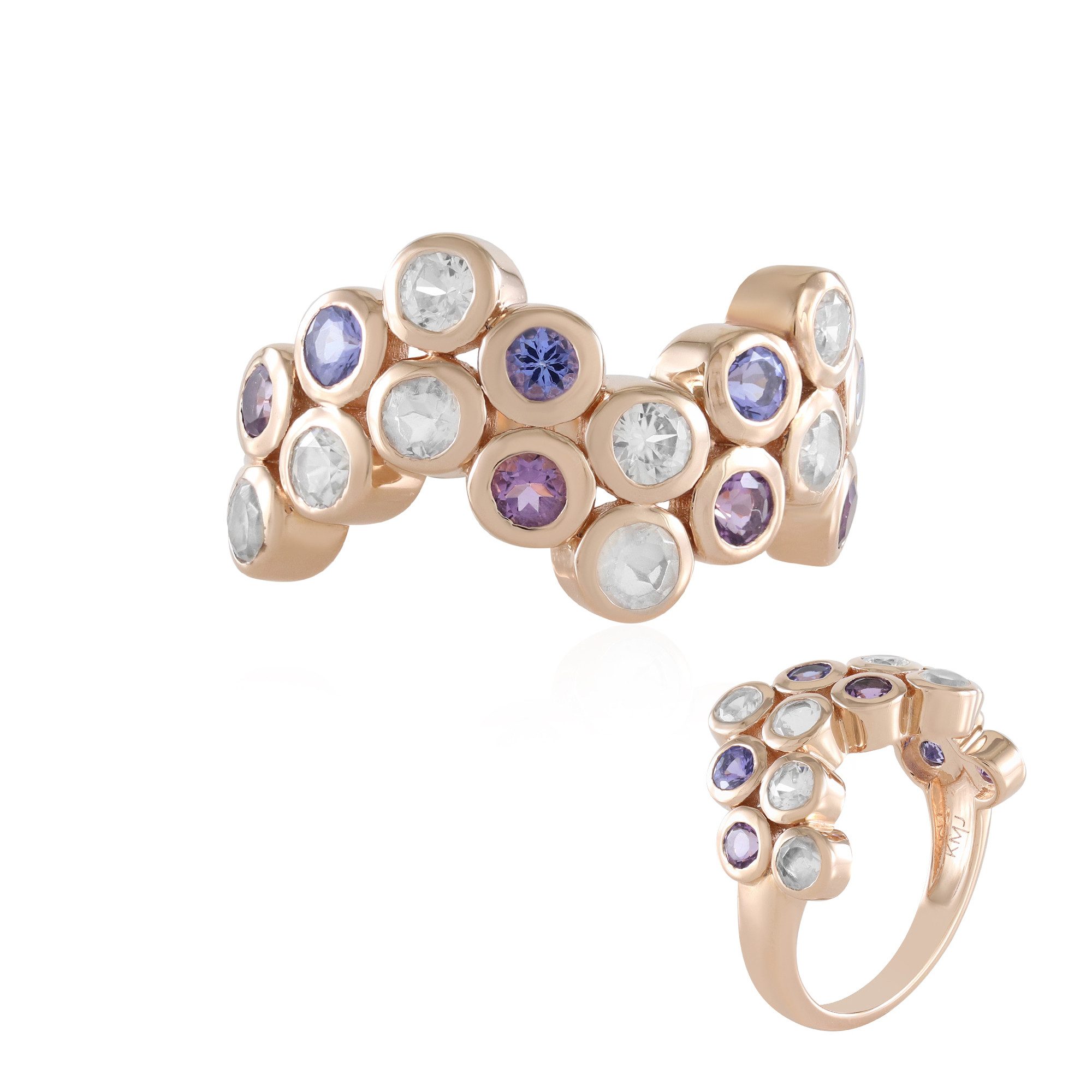 Cavill Silberring Silberring rosévergoldet mit 1,98 ct Tansanit, Amethyst & Mondstein (1-tlg)