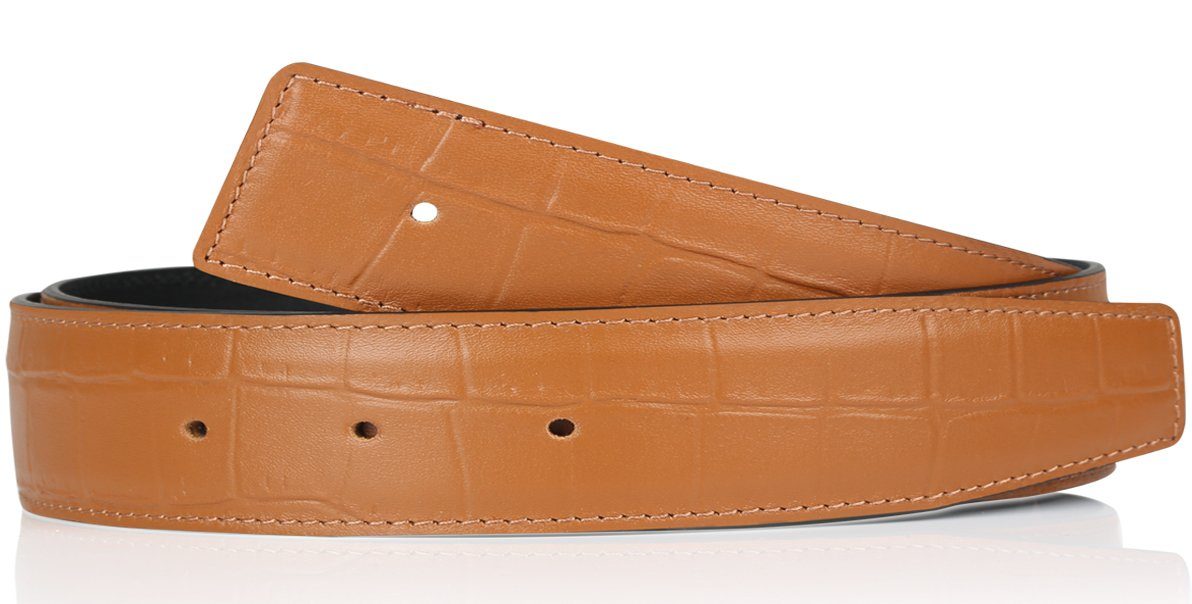 Erdi Ünver Ledergürtel Wendegürtel Krokodil Hellbraun 32mm ohne H Gürtelschnalle Gürtel ohne Schnalle