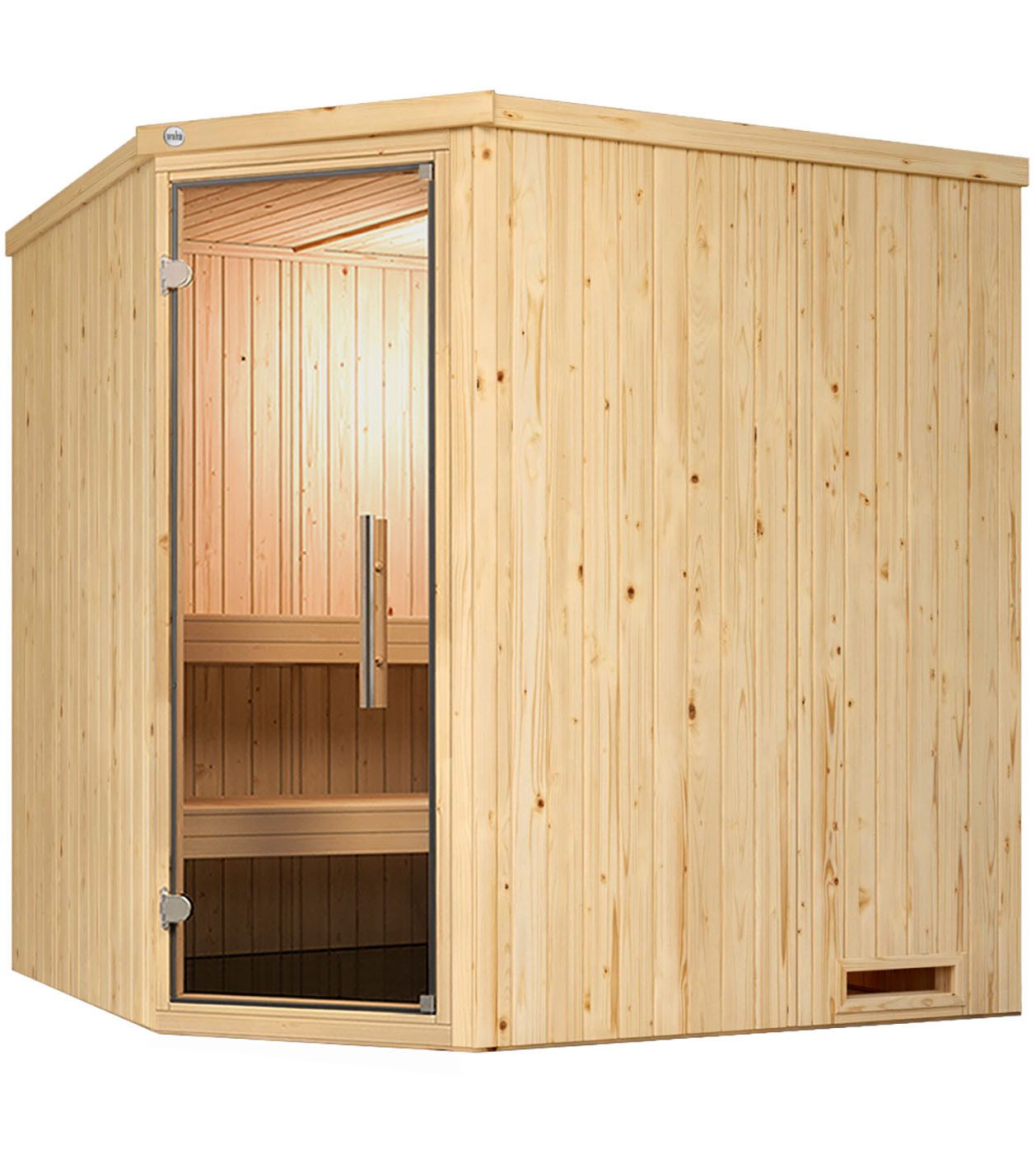 weka Sauna Element-Ecksauna VARBERG 2, BxTxH: 194 x 177 x 199 cm, 68 mm, vorgefertigte Elemente, Eckeinstieg, moderne Ganzglastür