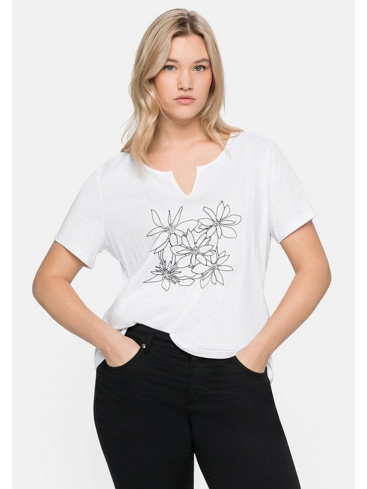 Sheego T-Shirt Große Größen mit Stickerei und V-Cut am Ausschnitt